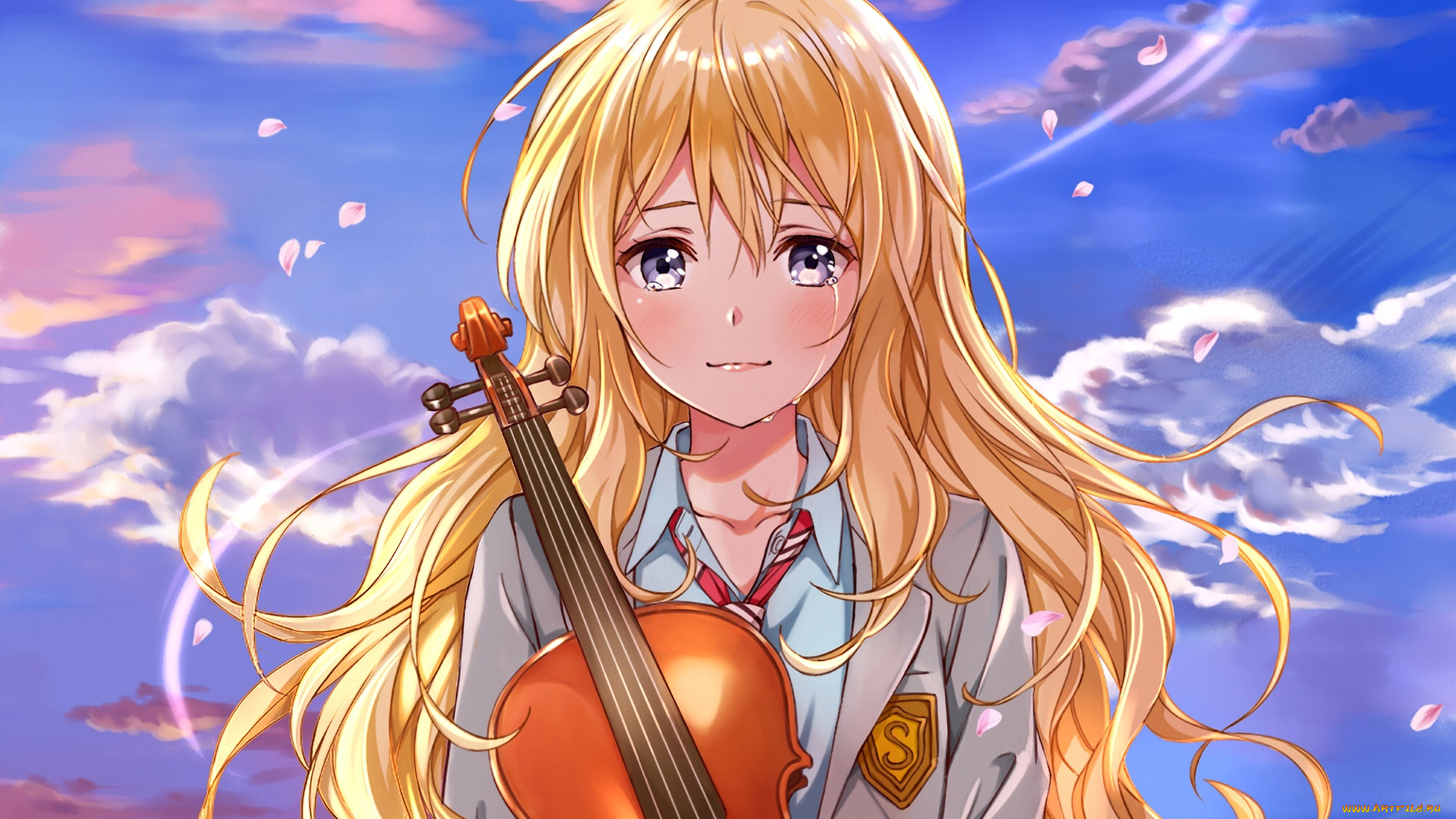 Скачать обои аниме Shigatsu Wa Kimi No Uso девушка взгляд фон