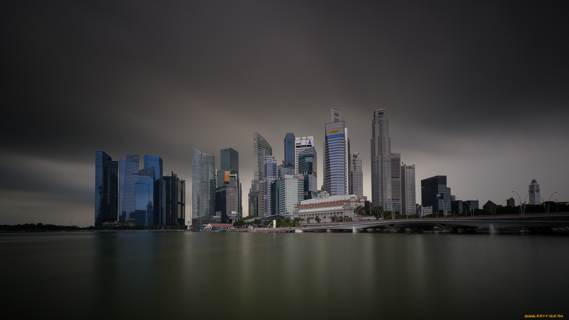 города, сингапур, , сингапур, панорама, небоскребы