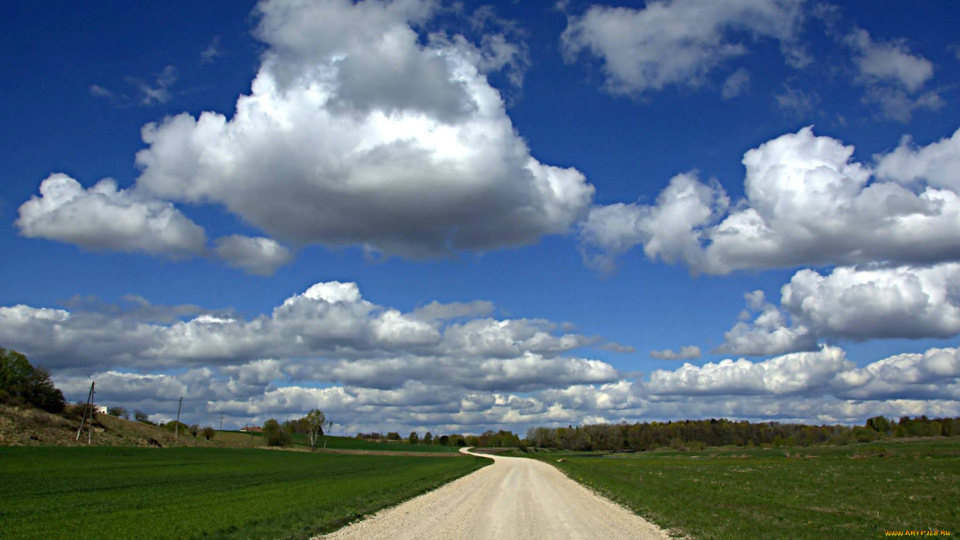 природа, дороги, дорога, проселочная, облака