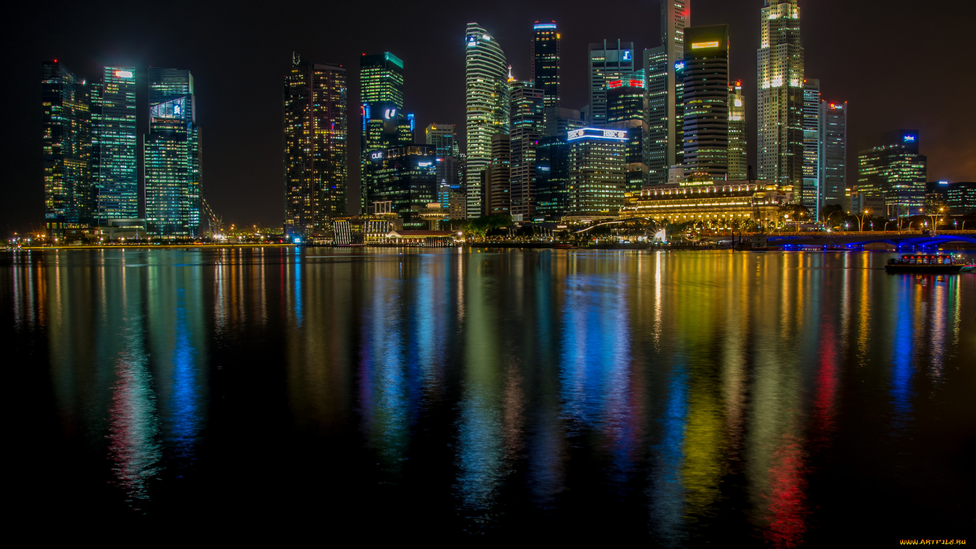 singapore, города, сингапур, , сингапур, ночь, небоскребы, панорама