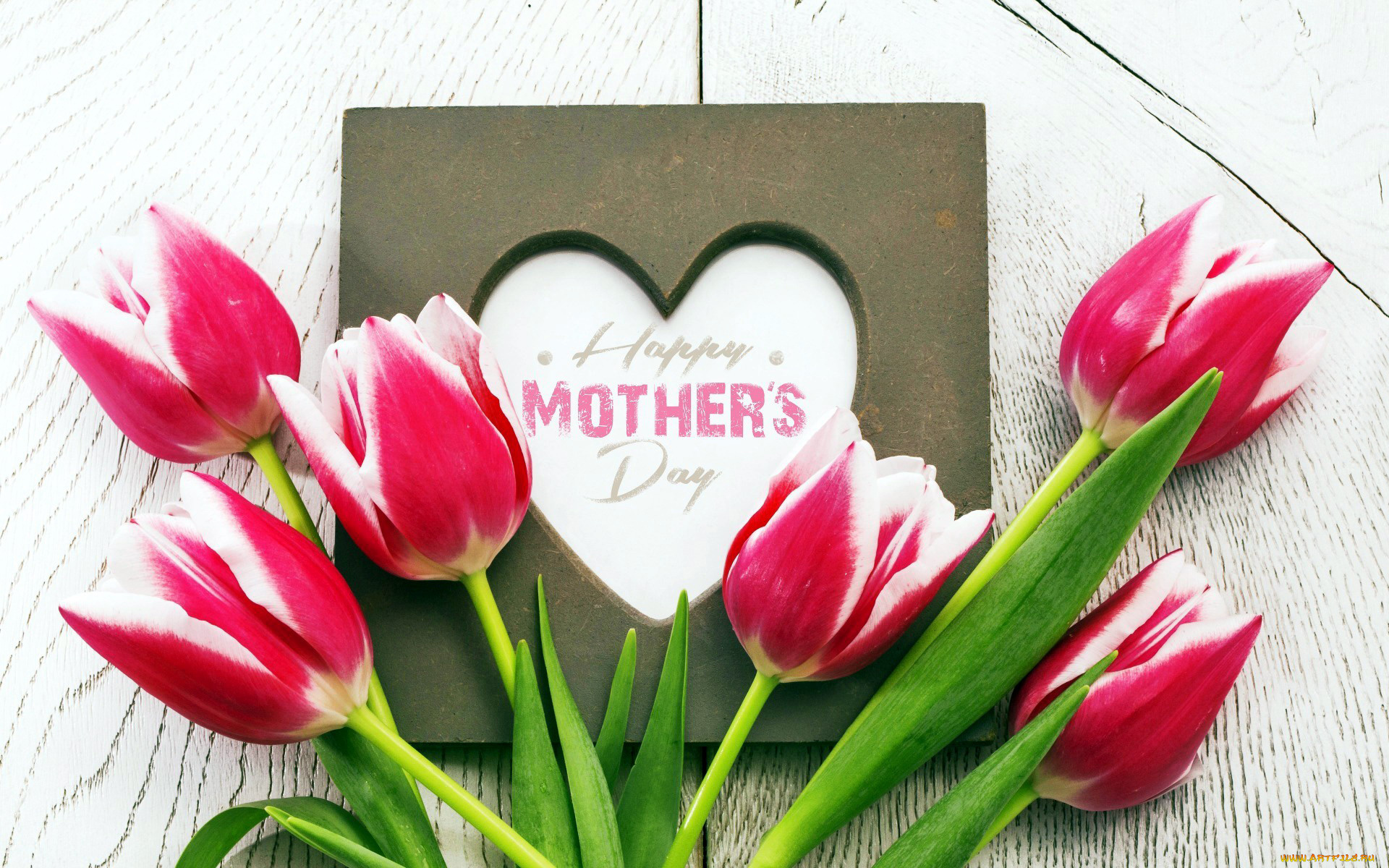 праздничные, день, матери, сердце, бутоны, надпись, тюльпаны, пожелание