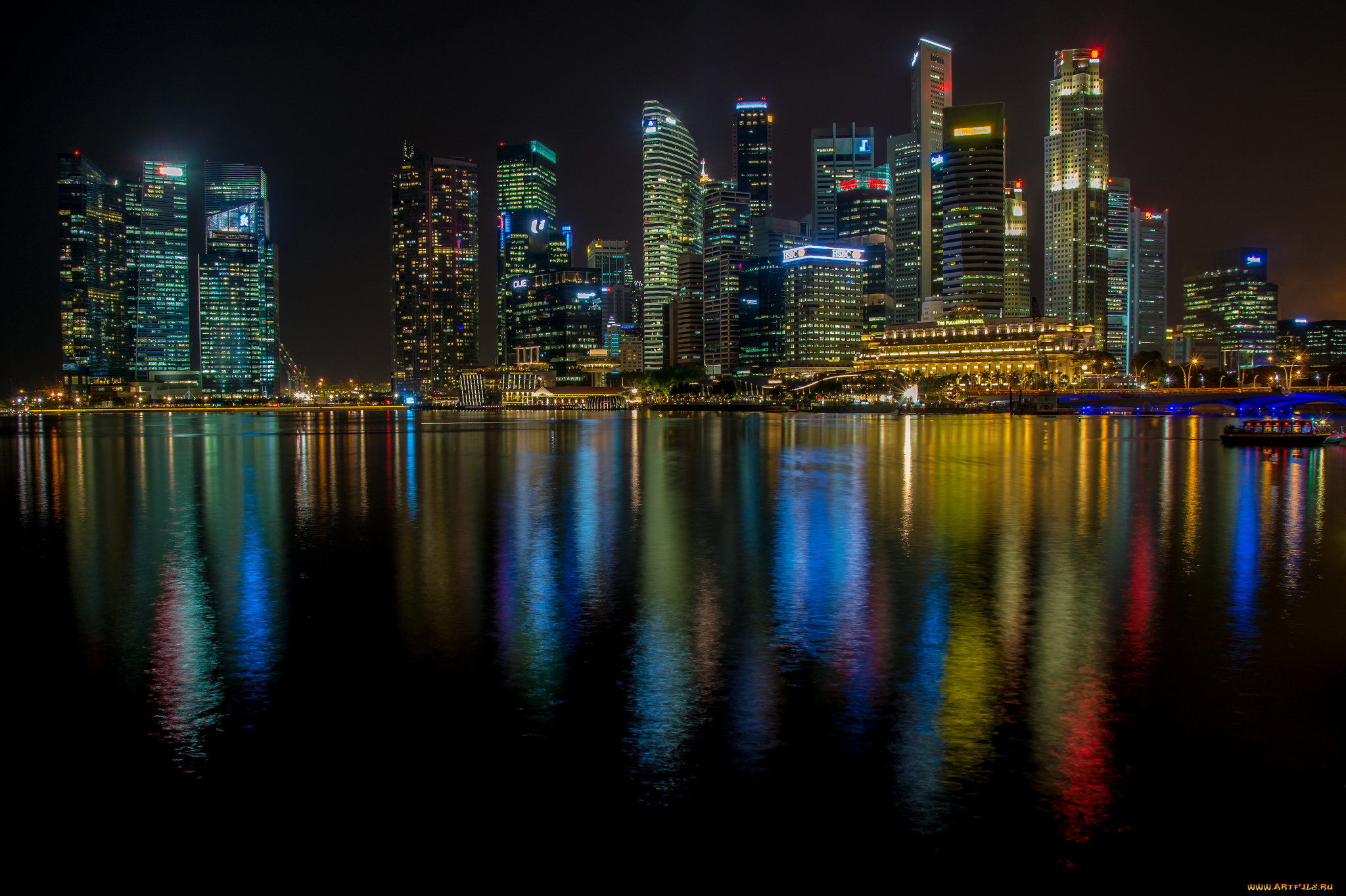 singapore, города, сингапур, , сингапур, ночь, небоскребы, панорама