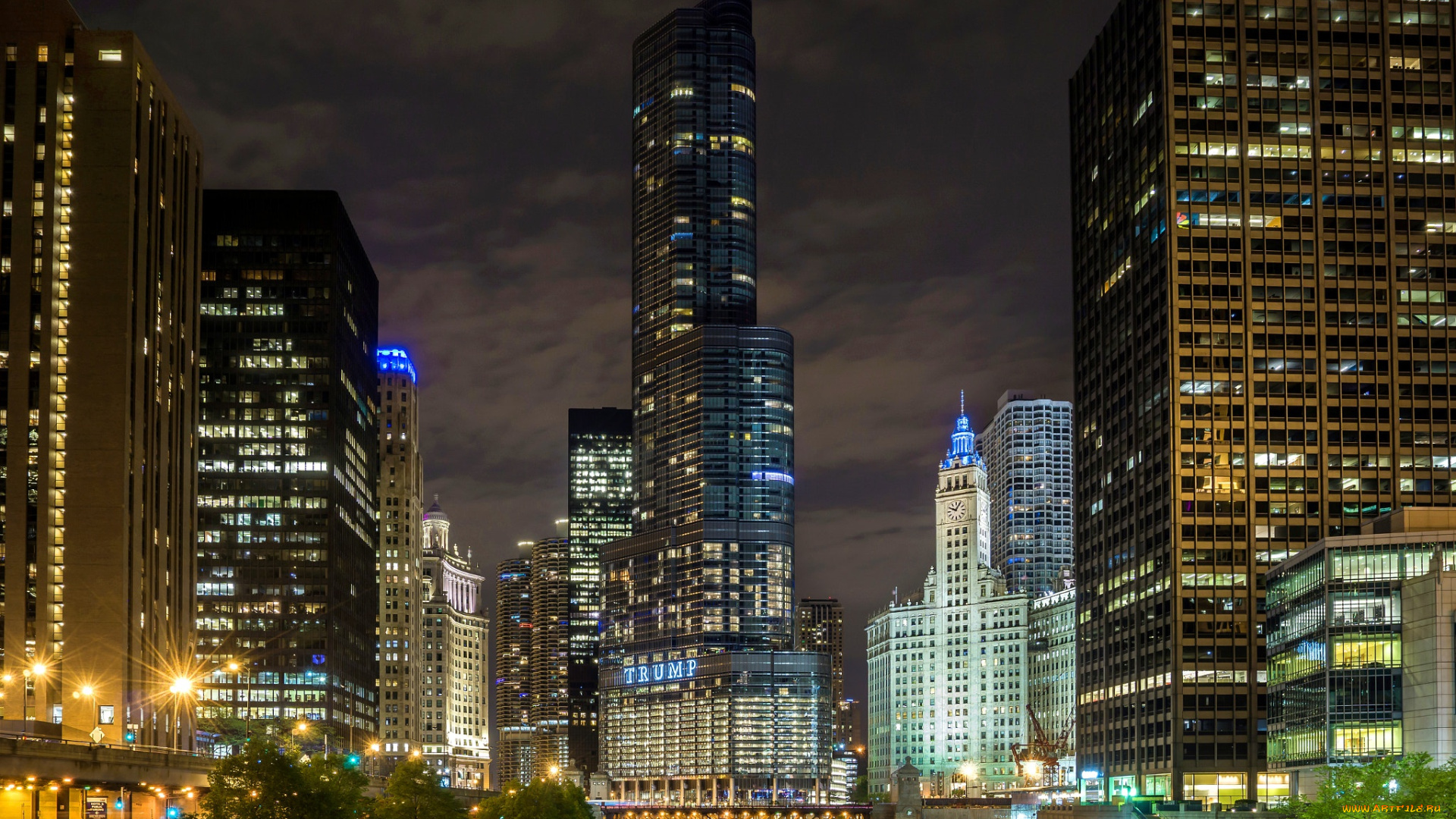 города, Чикаго, , сша, ночь, usa, chicago, небоскребы, skyline, nightscape, Чикаго