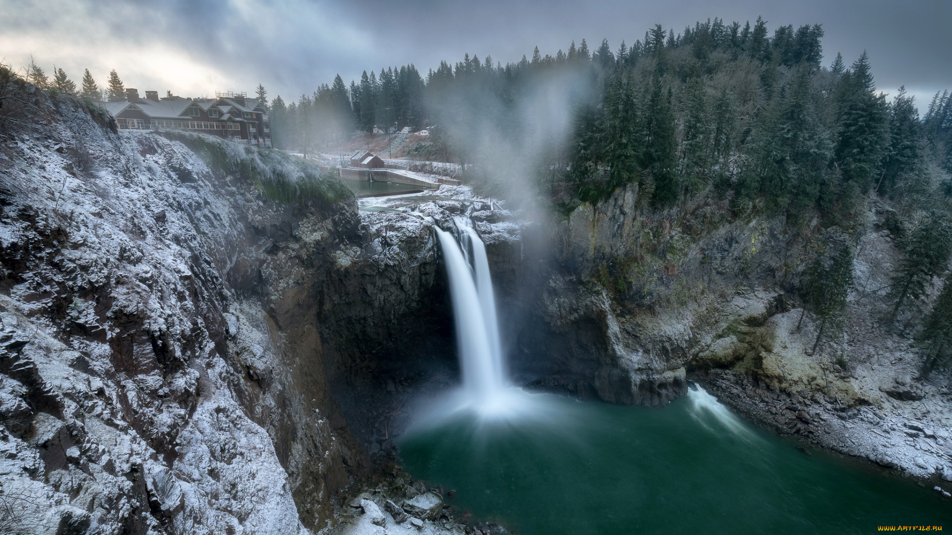 природа, водопады, winter, waterfall, washington, snoqualmie, falls