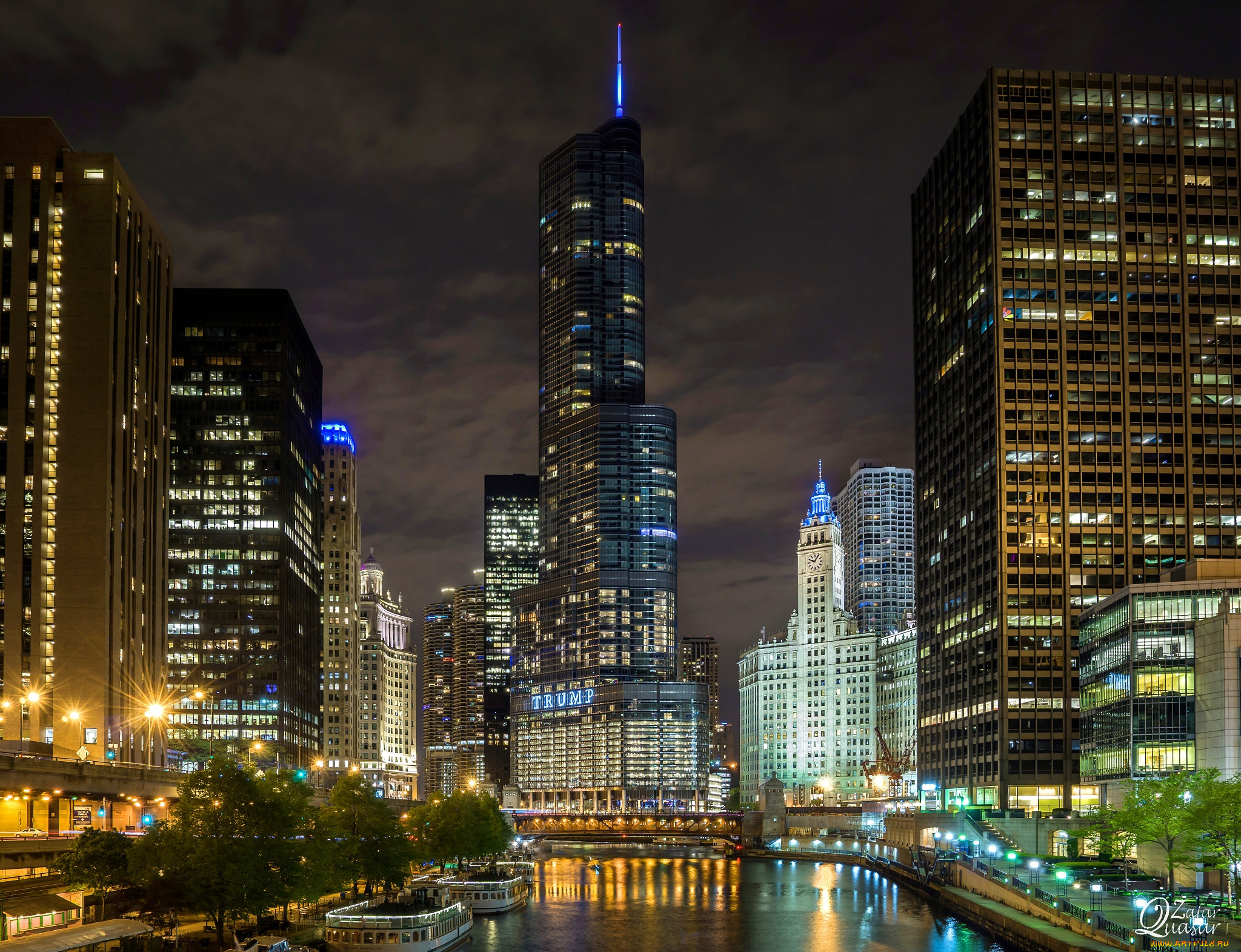 города, Чикаго, , сша, ночь, usa, chicago, небоскребы, skyline, nightscape, Чикаго