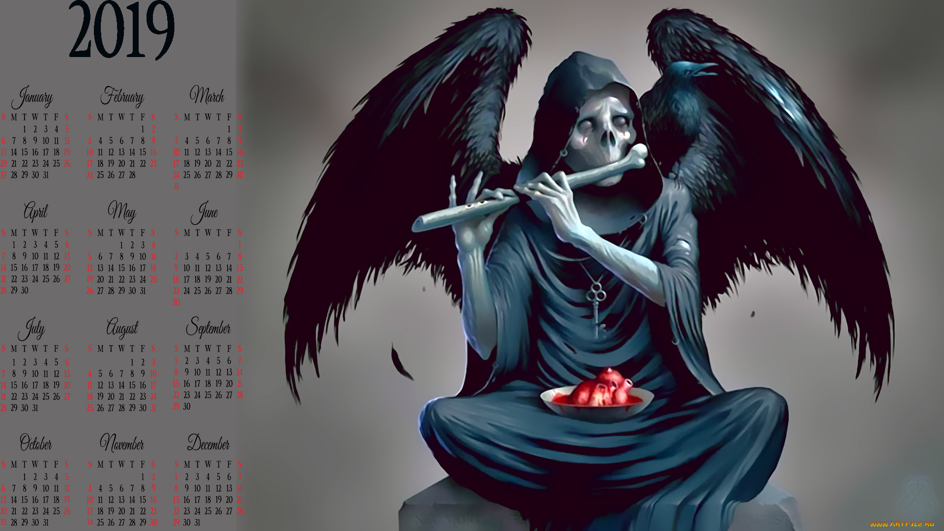 календари, фэнтези, нежить, кость, крылья, скелет
