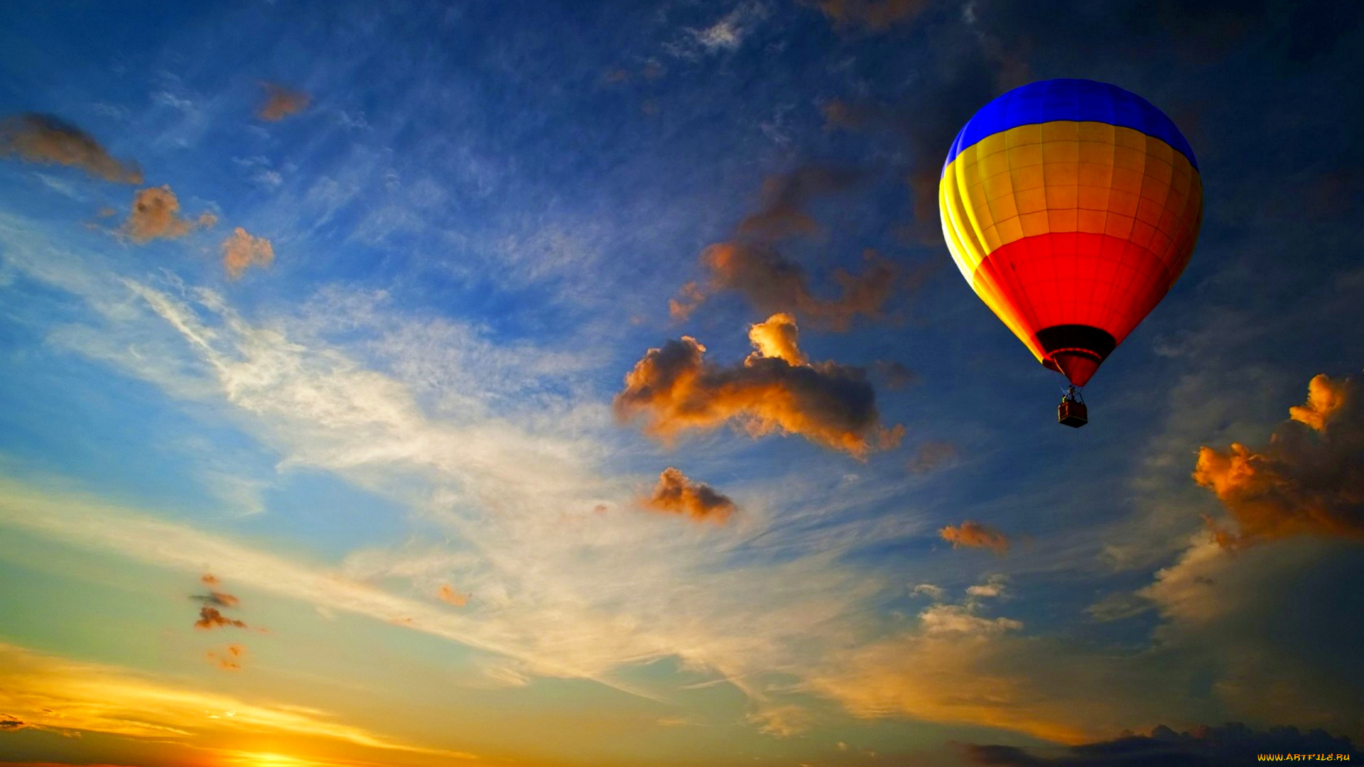 авиация, воздушные, шары, дирижабли, воздушный, шар, небо, краски, солнце, облака