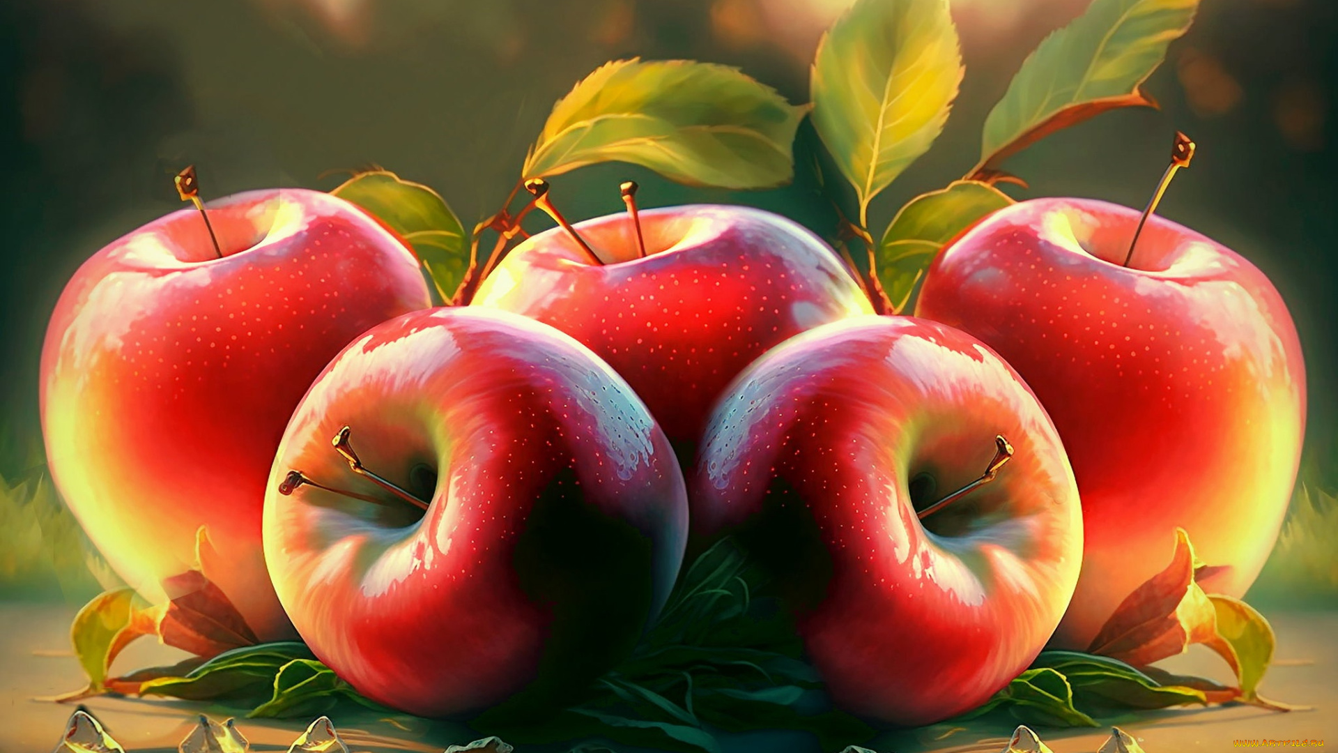 рисованное, еда, яблоки