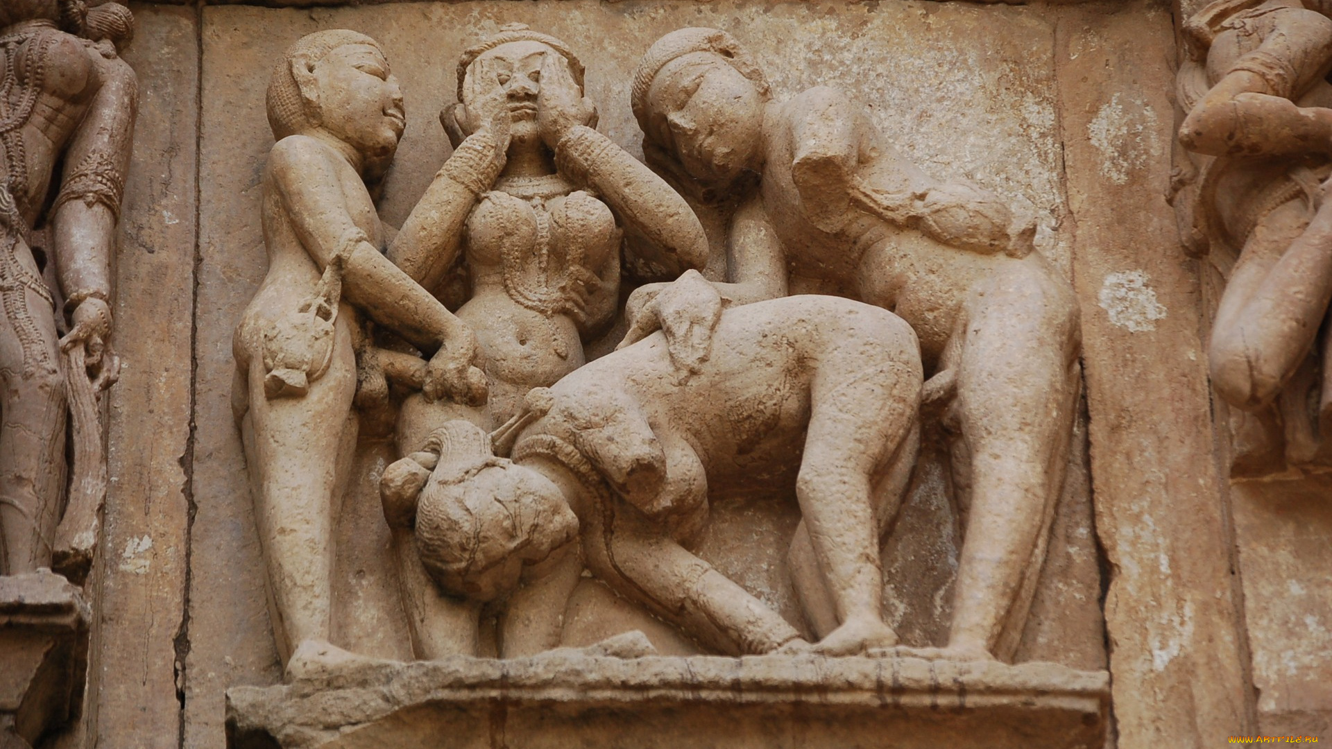 historic, khajuraho, temple, art, india, разное, рельефы, статуи, музейные, экспонаты