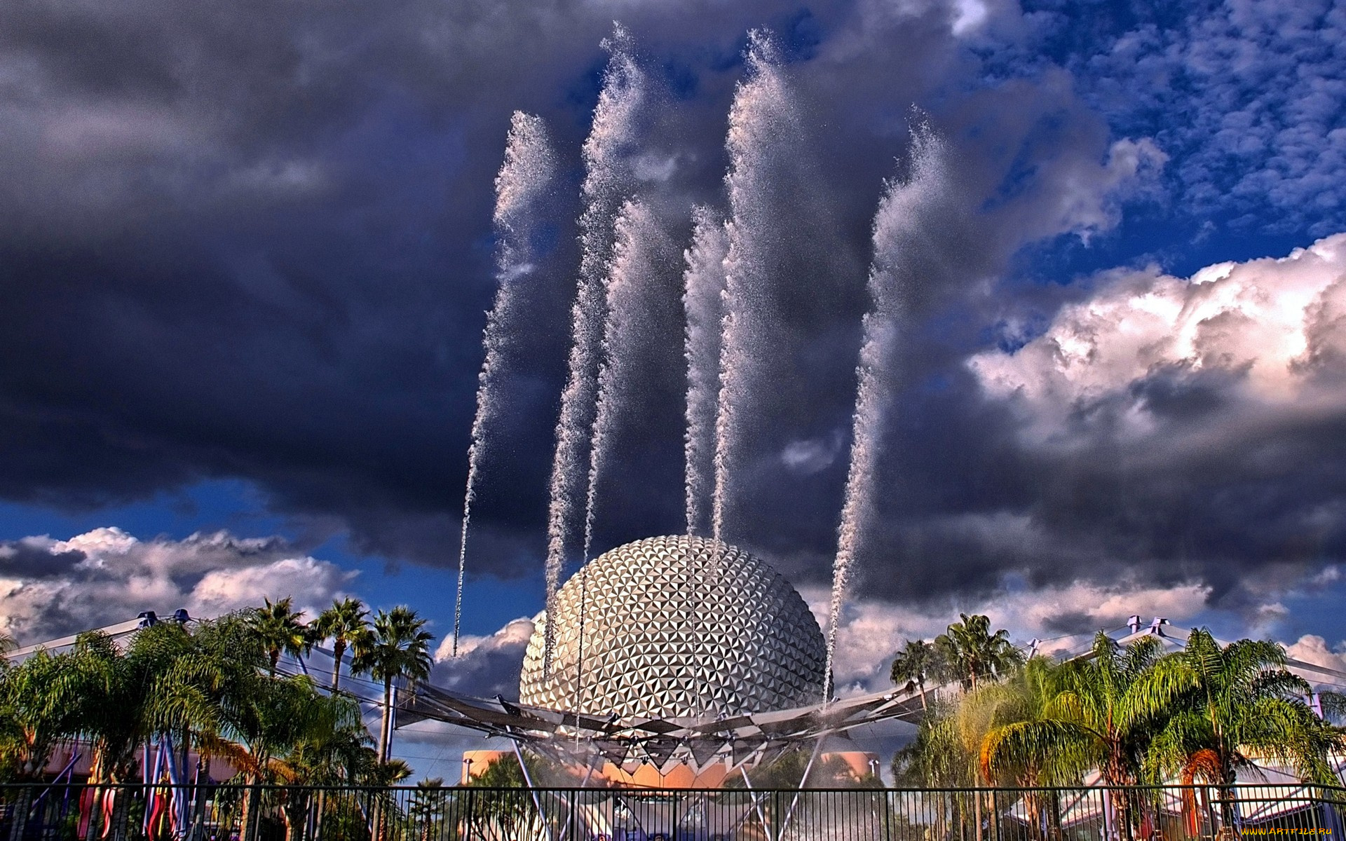 disney, epcot, fountain, of, nations, города, фонтаны