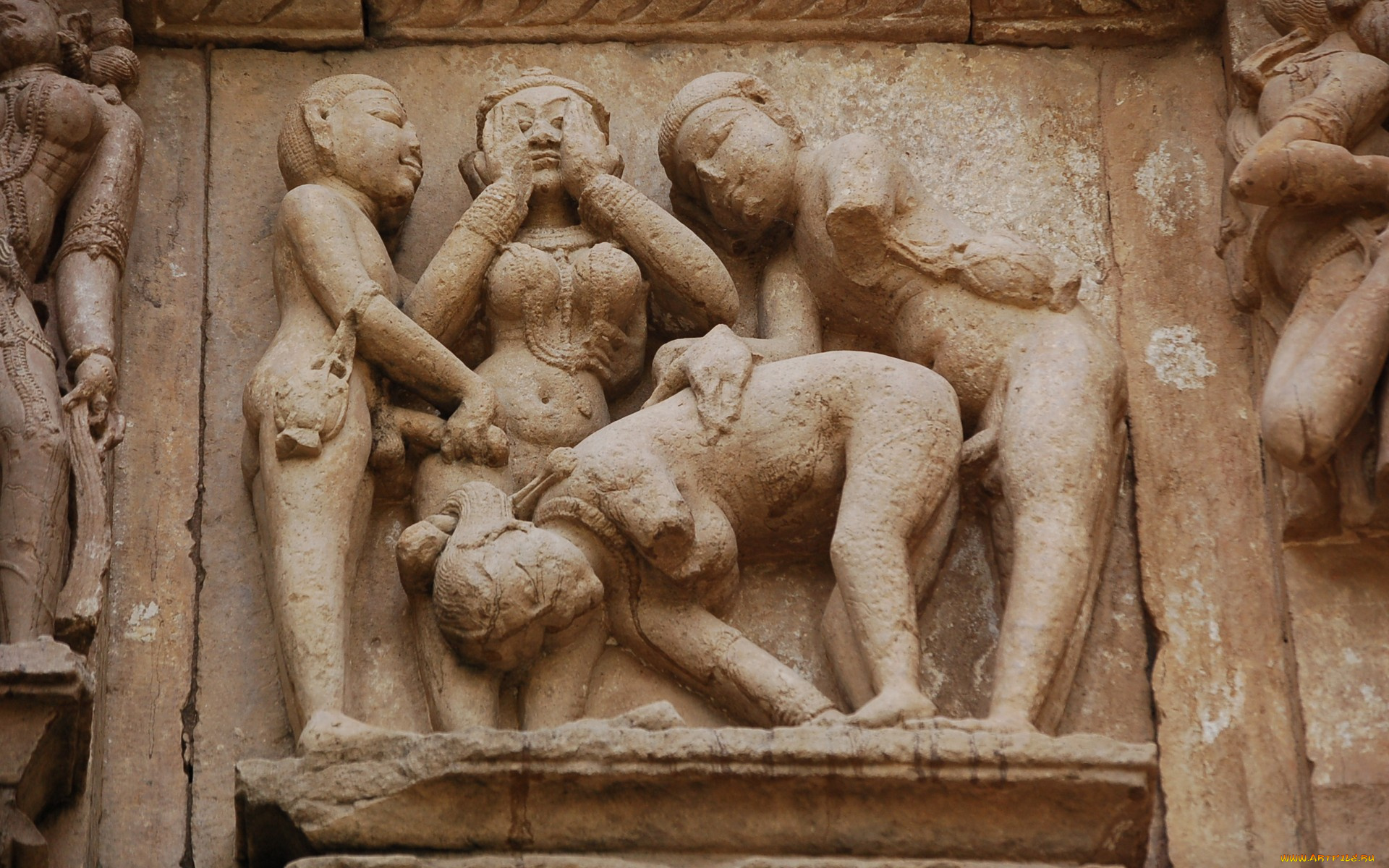 historic, khajuraho, temple, art, india, разное, рельефы, статуи, музейные, экспонаты