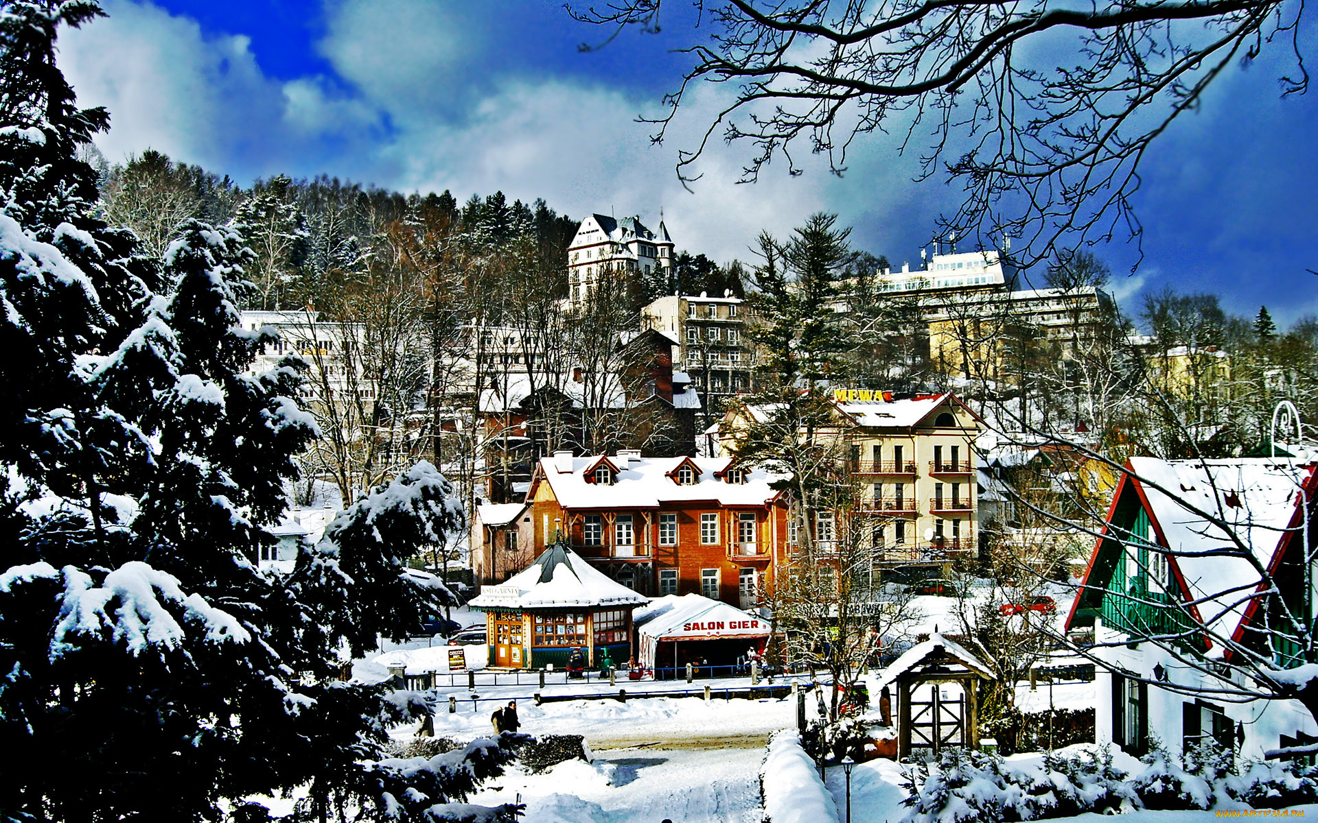 города, панорамы, зима, poland