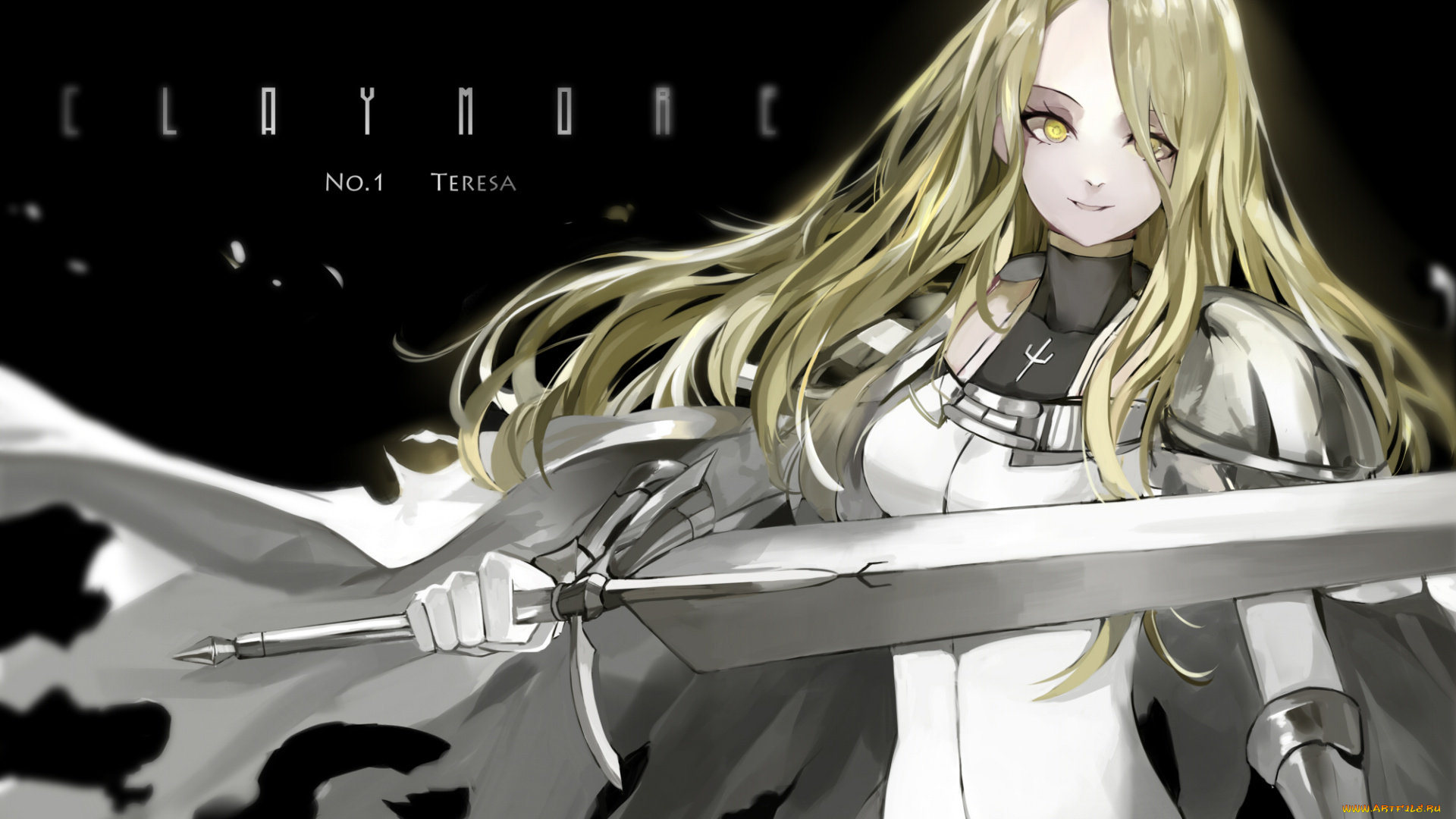 аниме, claymore, девушка, арт, блондинка, оружие, меч