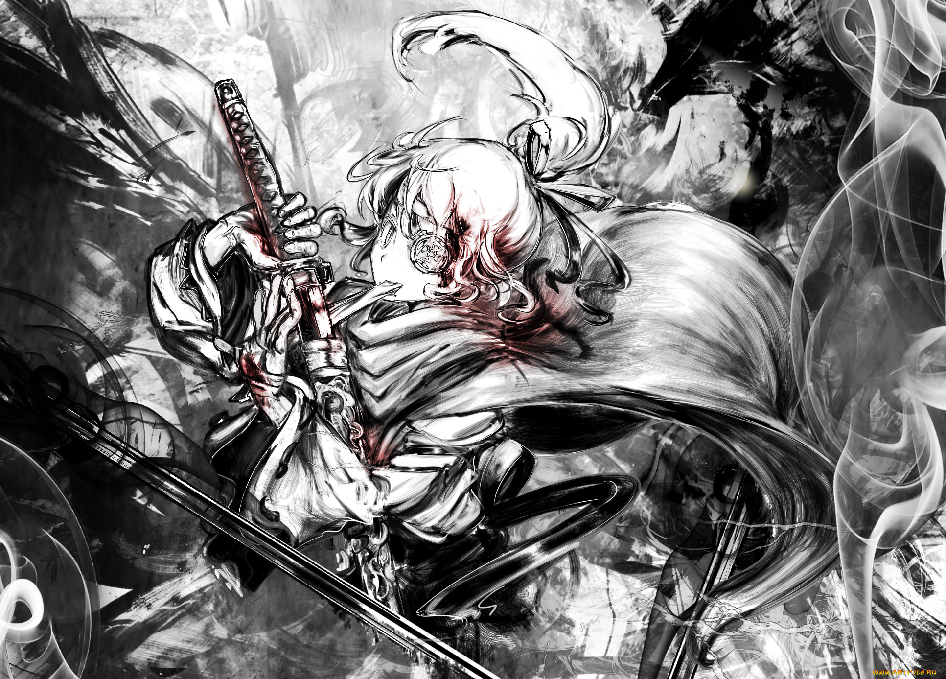 аниме, -weapon, , blood, &, technology, девушка, кровь, арт, меч
