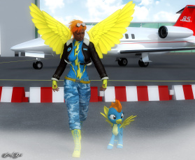 Картинка 3д+графика фантазия+ fantasy крылья пони взгляд девушка самолет