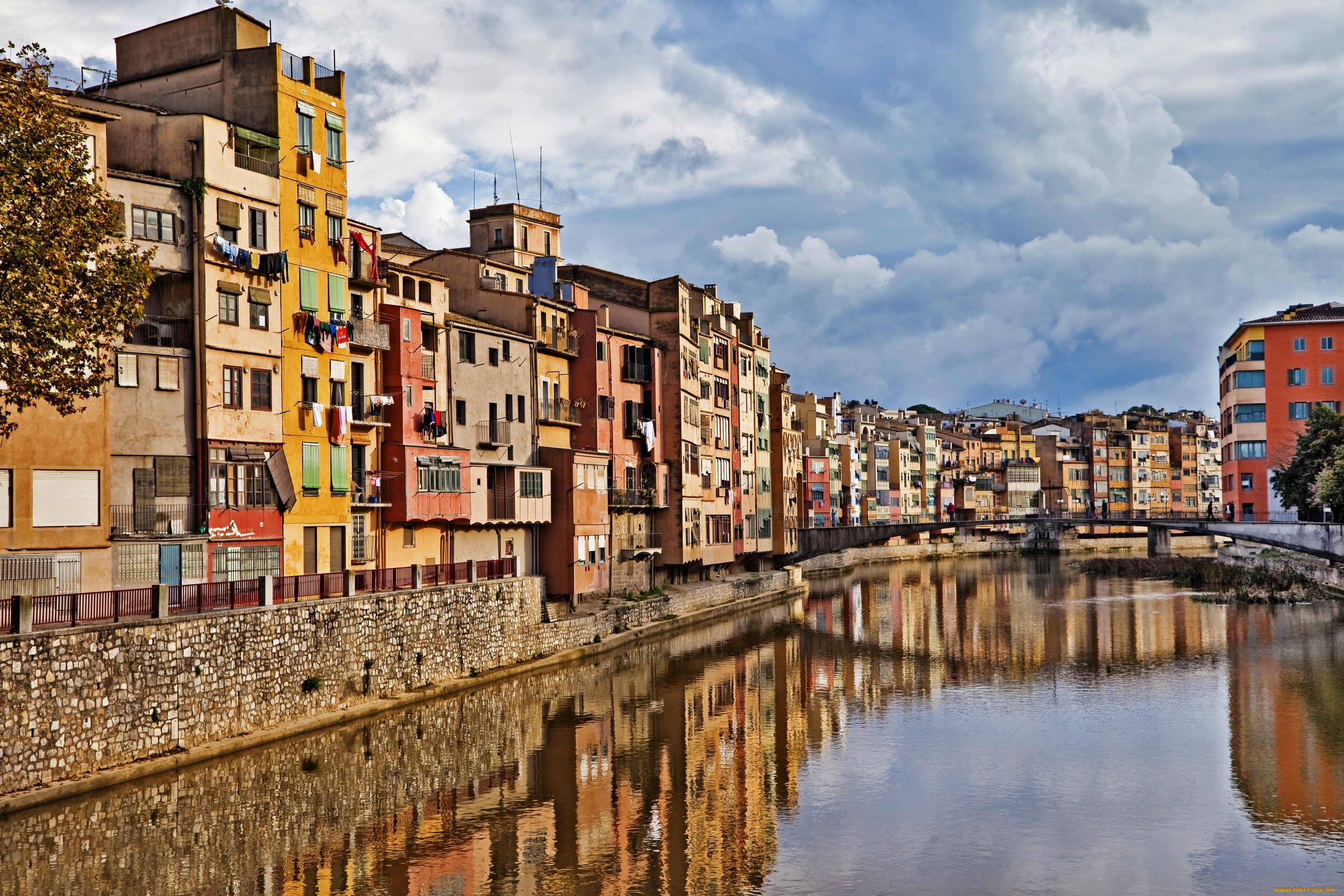 girona, , spain, города, -, улицы, , площади, , набережные, отражение, река, оньяр, вода, catalonia, spain, набережная, испания, жирона, onyar, river, мост, здания, каталония