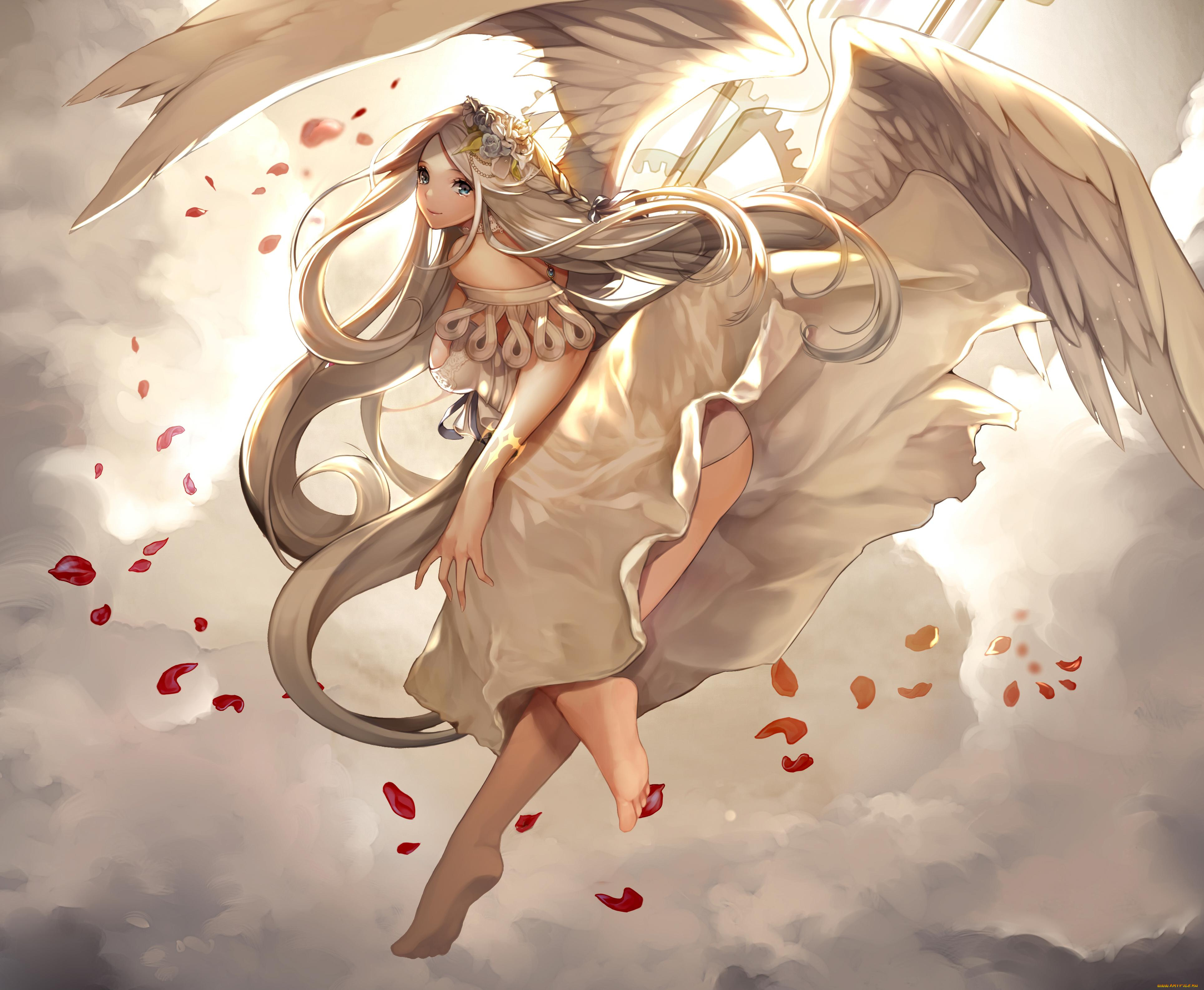 аниме, -angels, &, demons, платье, ангел, девушка