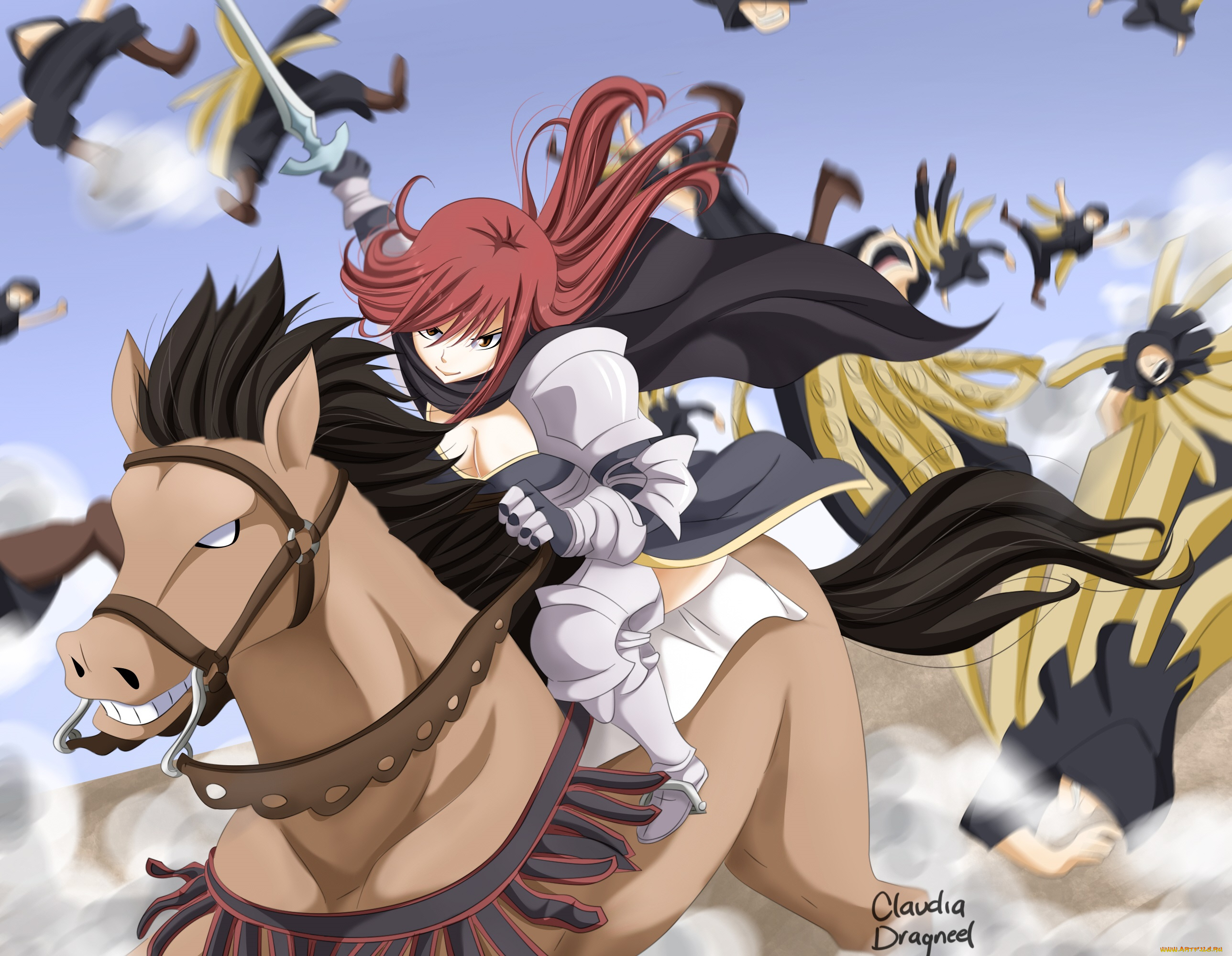 аниме, fairy, tail, девушка, арт, лошадь