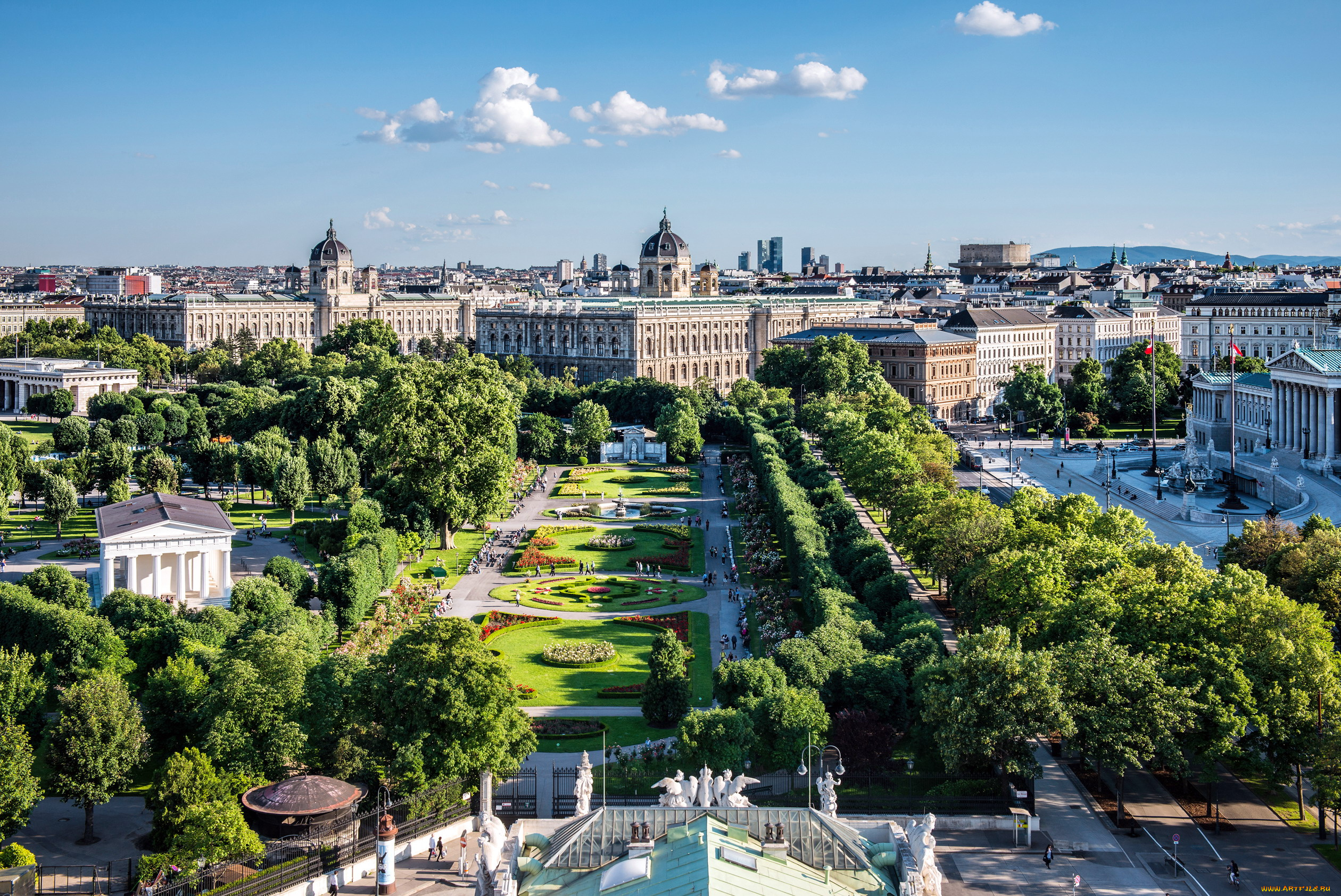 города, вена, , австрия, панорама, парк