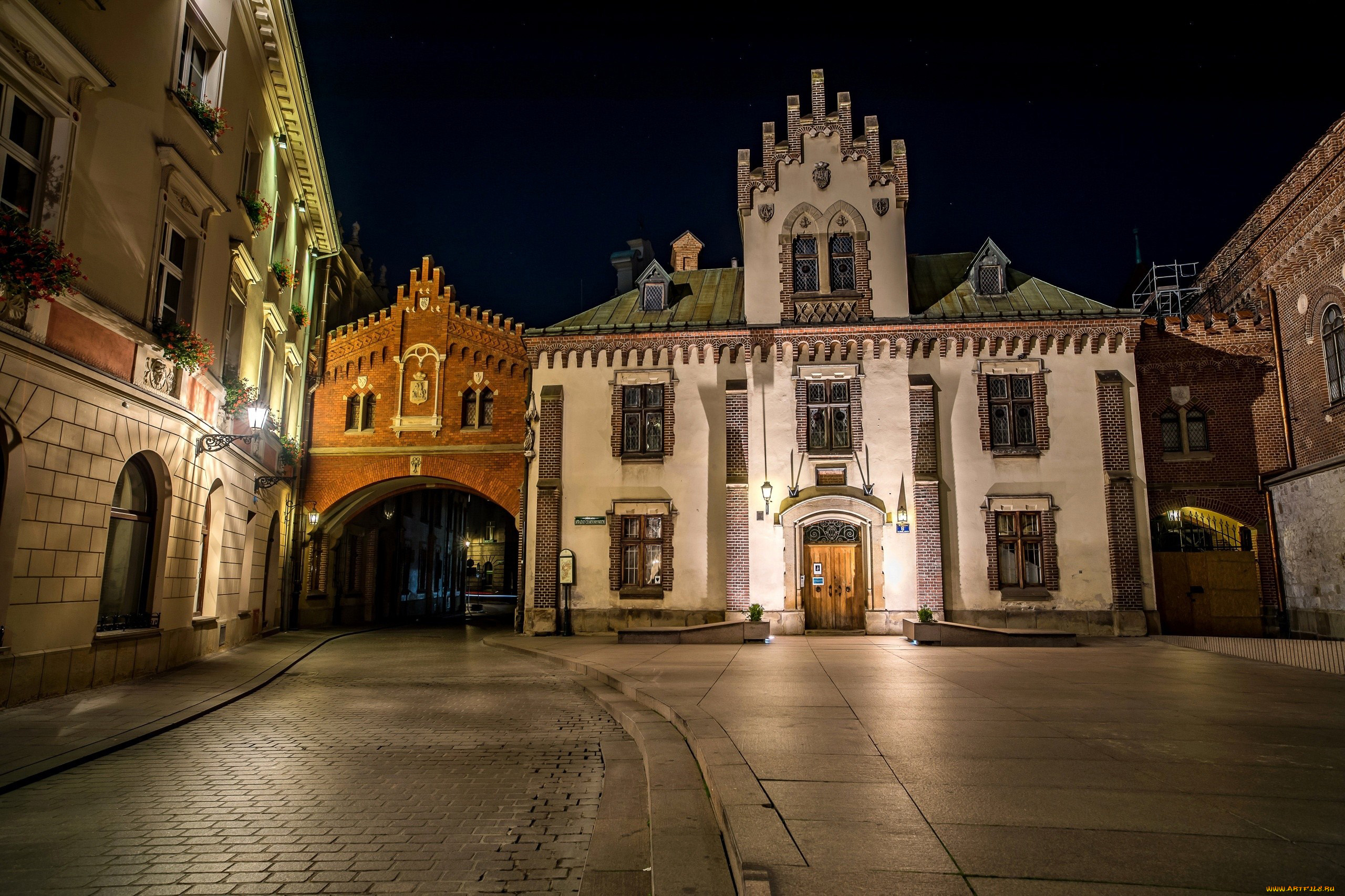 города, краков, , польша, старинные, здания, арка