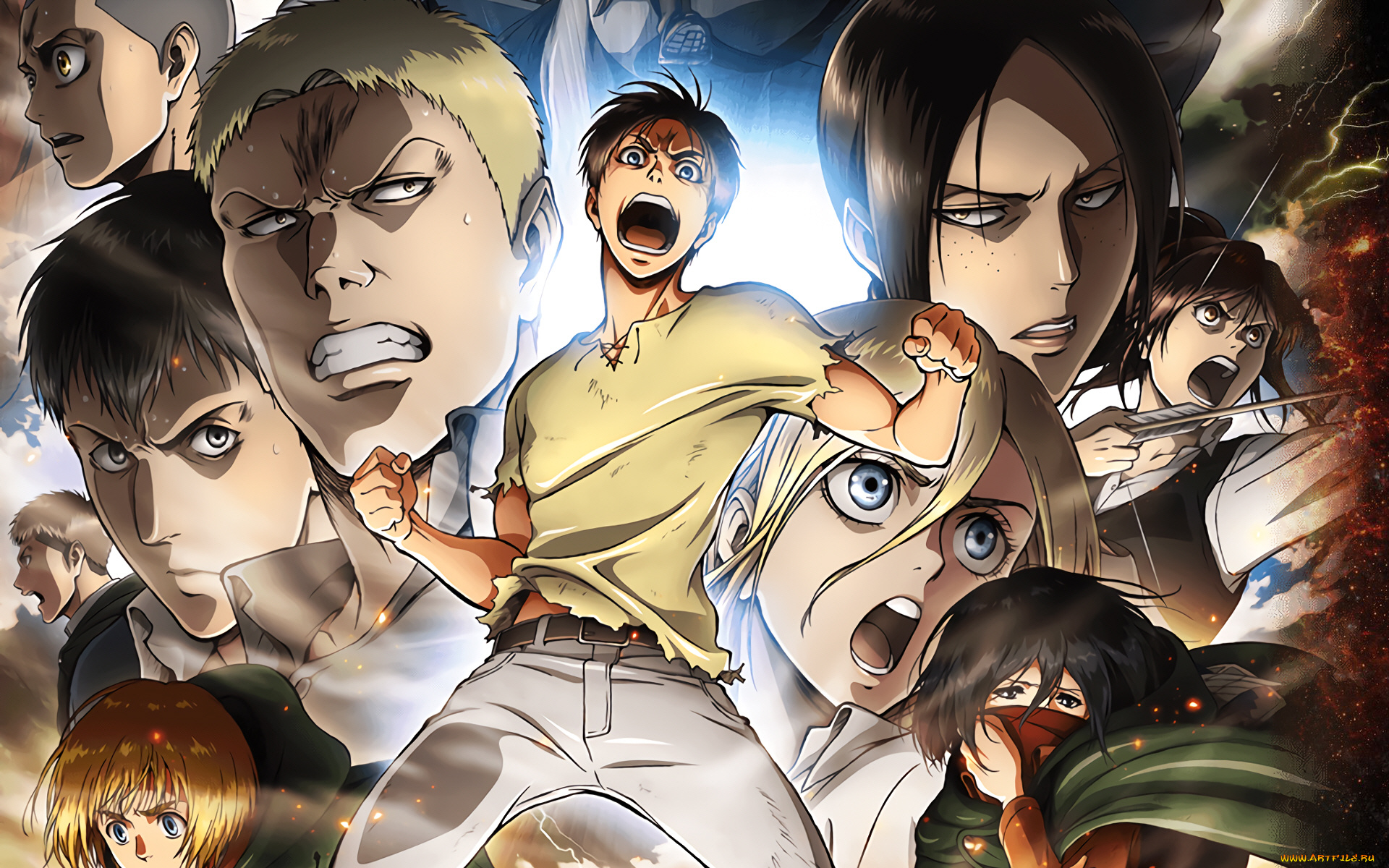 аниме, shingeki, no, kyojin, атака, титанов