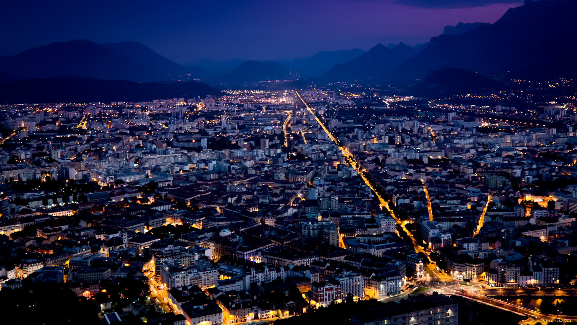 grenoble, france, города, огни, ночного, здания, ночь