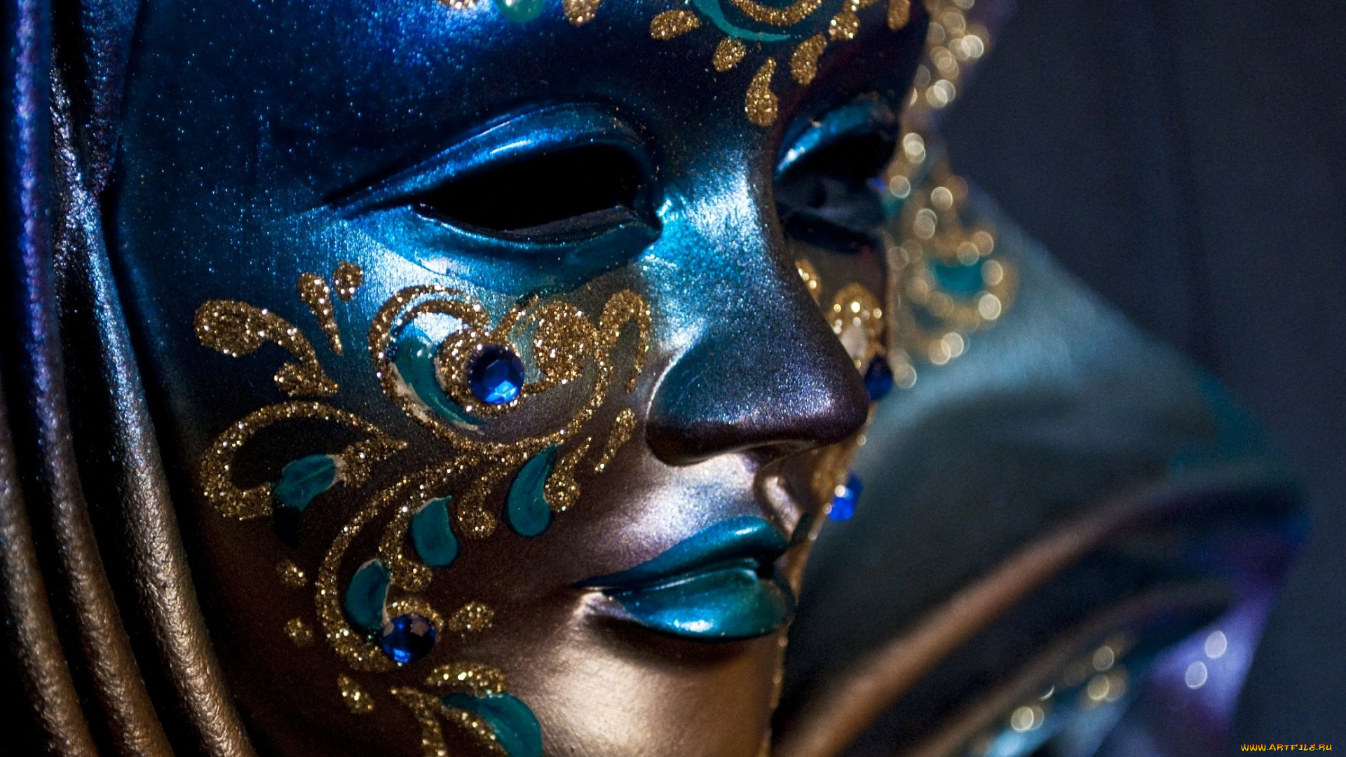 разное, маски, карнавальные, костюмы, синий, золотой, профиль