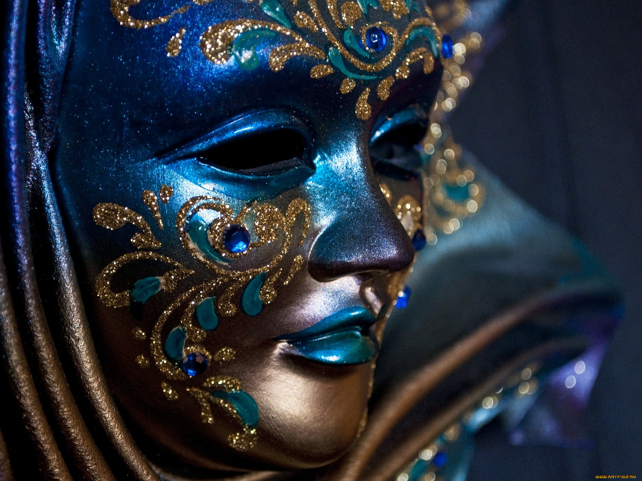 разное, маски, карнавальные, костюмы, синий, золотой, профиль