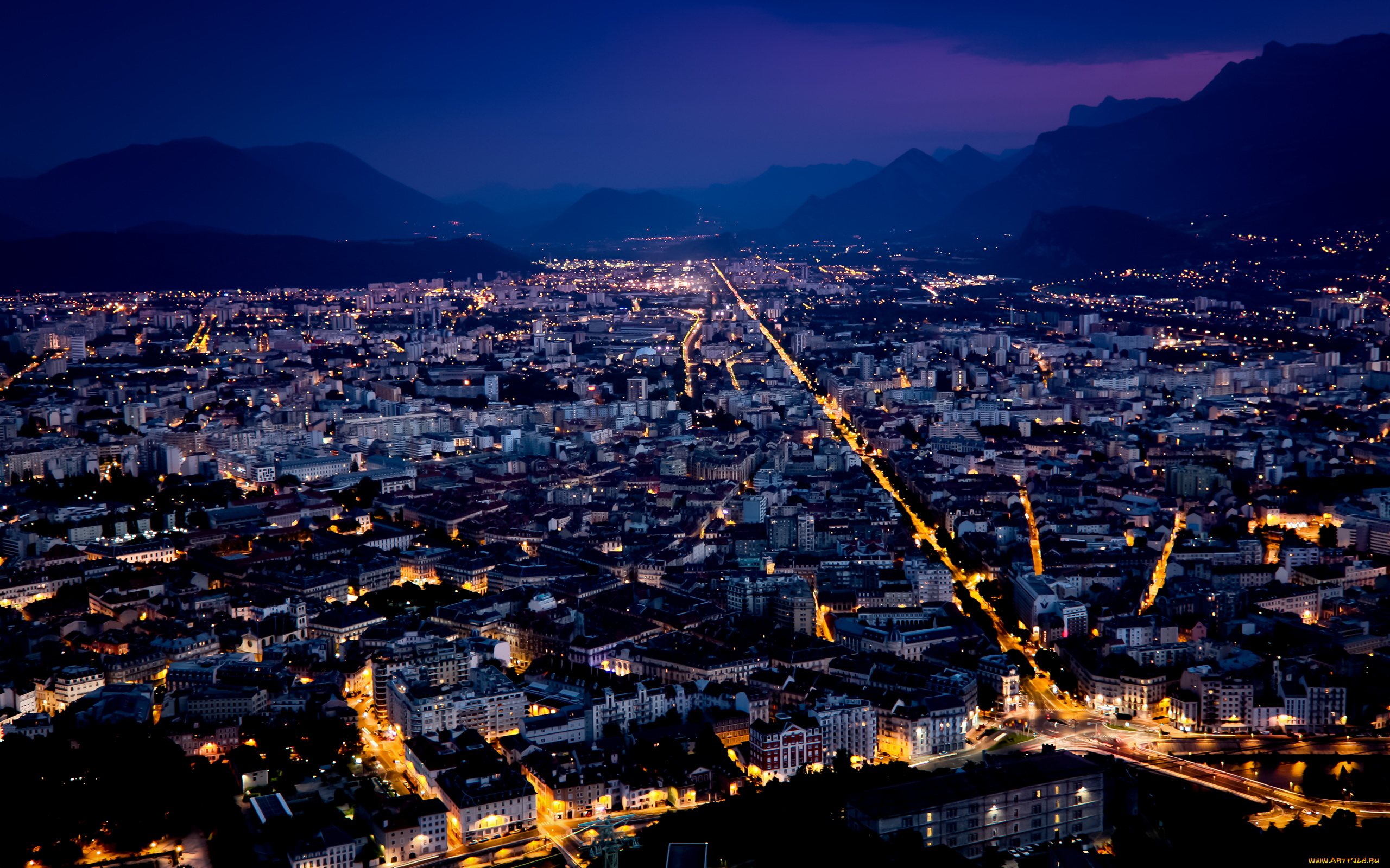 grenoble, france, города, огни, ночного, здания, ночь