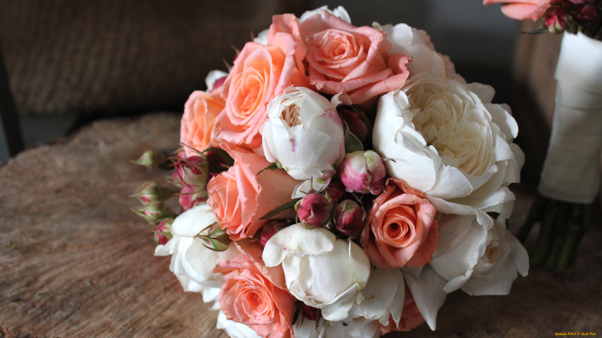 цветы, розы, свадебный, белый, персиковый