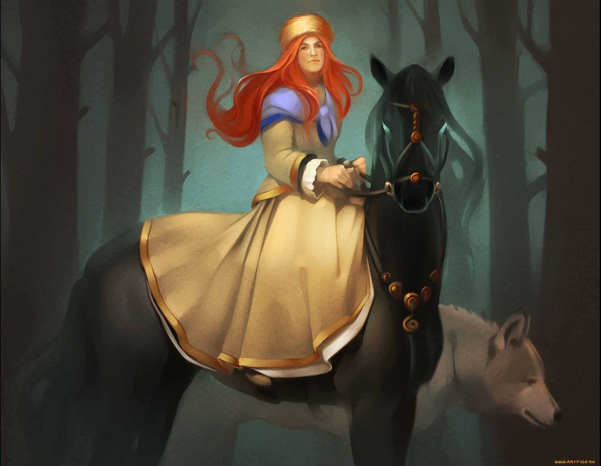 gaudibuendia, рисованное, люди, лошадь, девушка