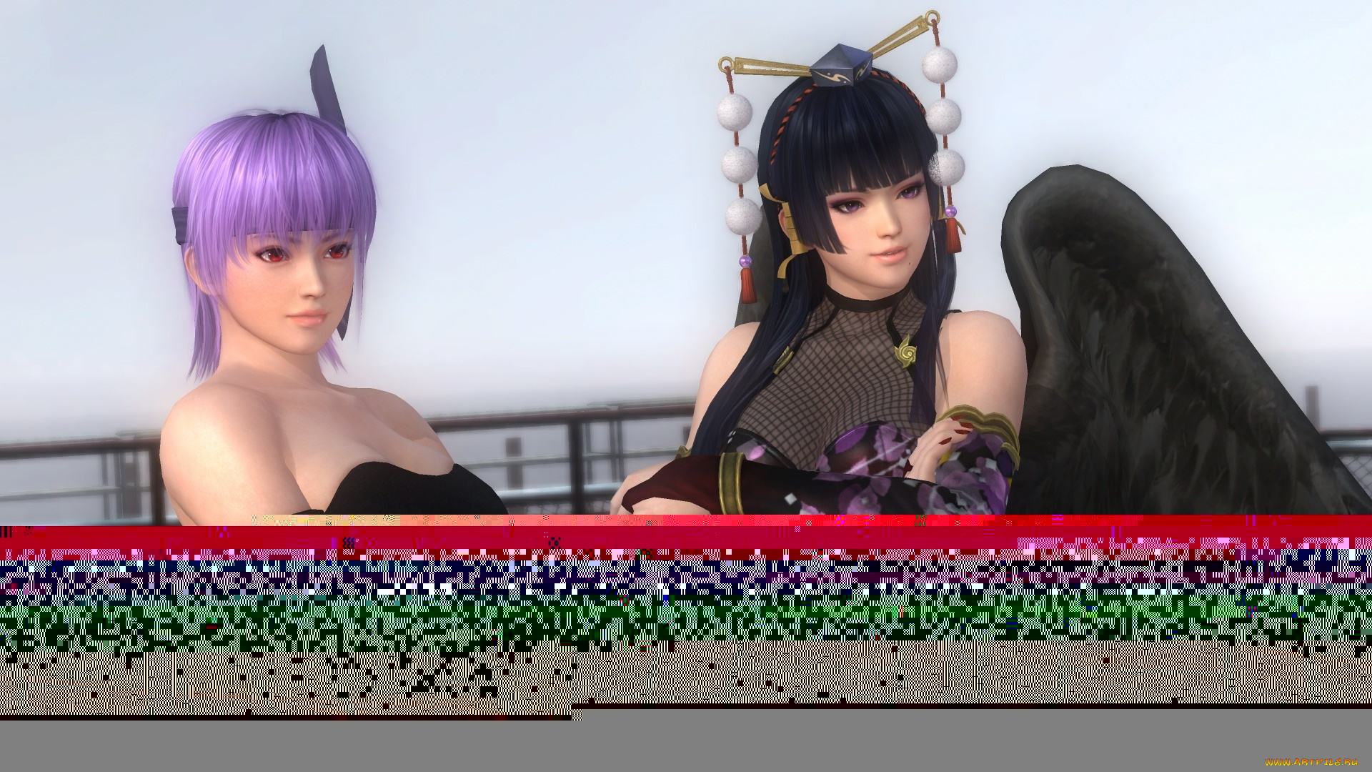 ayane, and, nyotengu, black, ninja, 3д, графика, аниме, , anime, взгляд, девушки, поза, фон