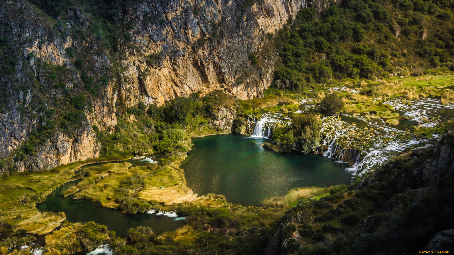 природа, водопады, водопад, река, лес