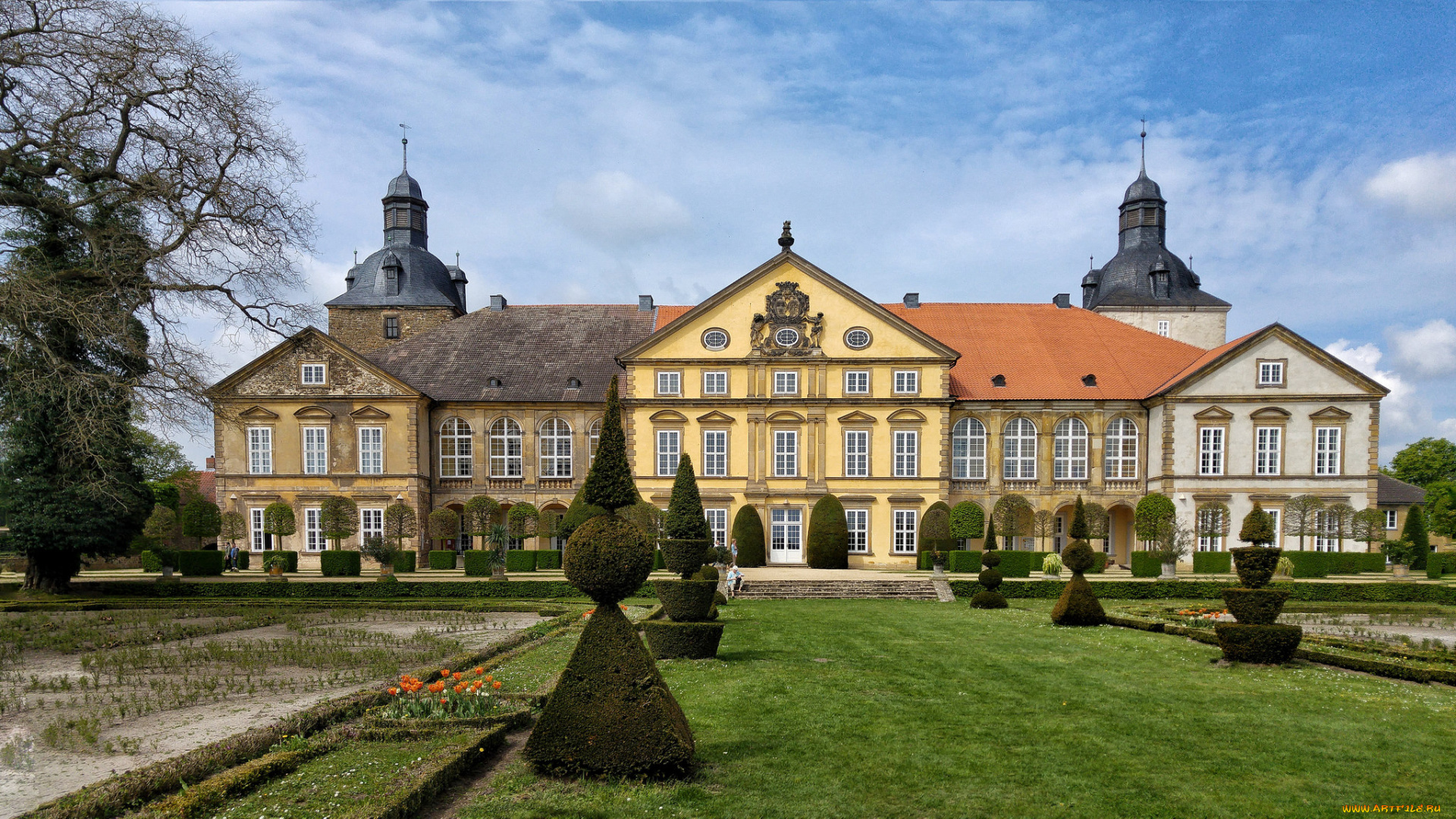 schlosspark, hundisburg, города, замки, германии, замок, парк