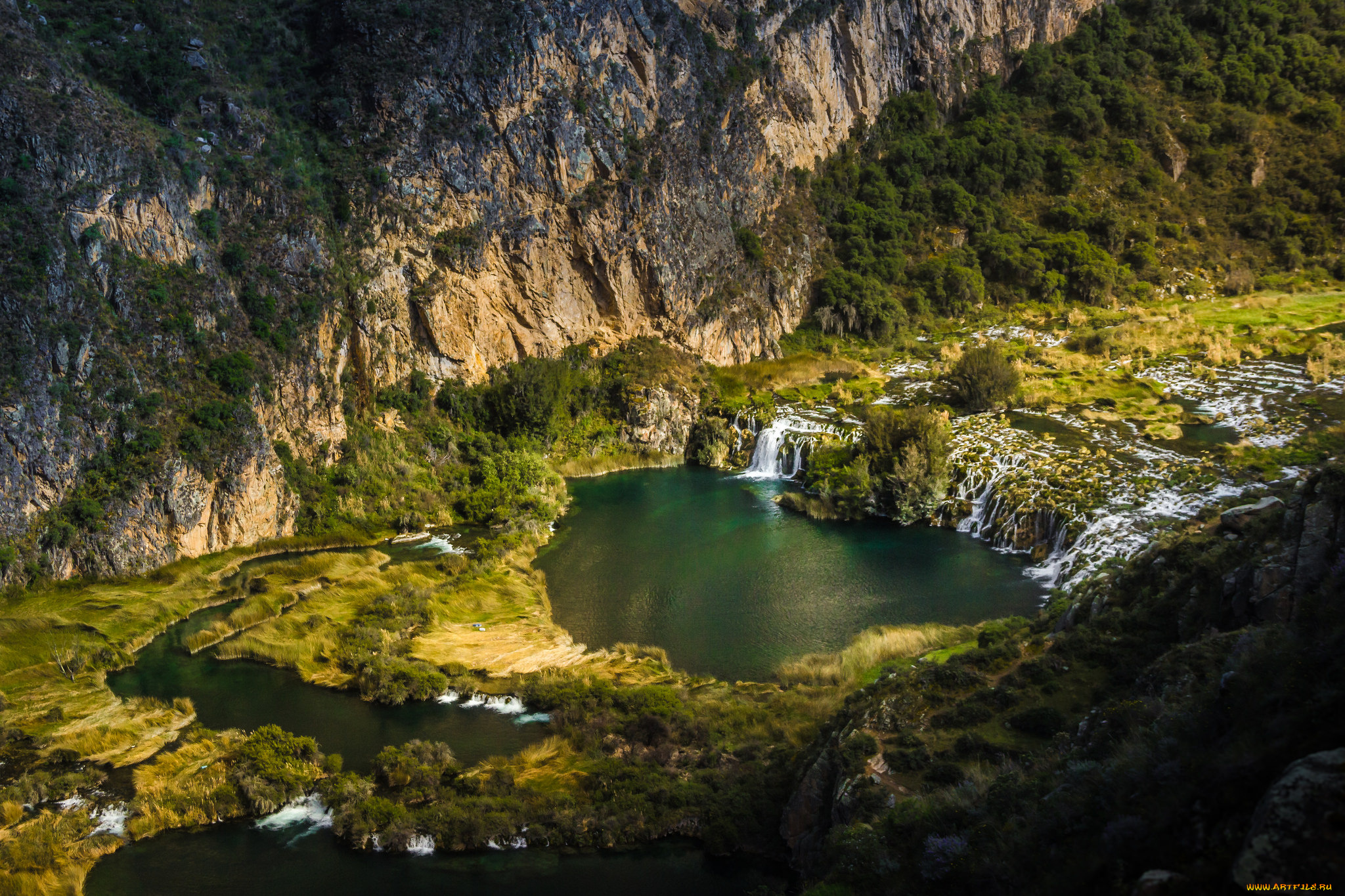 природа, водопады, водопад, река, лес