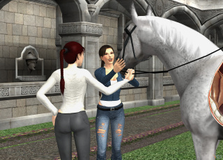 Картинка 3д+графика люди+и+животные+ people+and+animals фон взгляд девушки лошадь