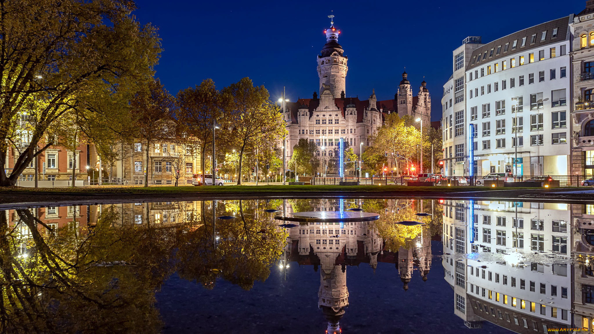 leipzig, germany, города, -, огни, ночного, города