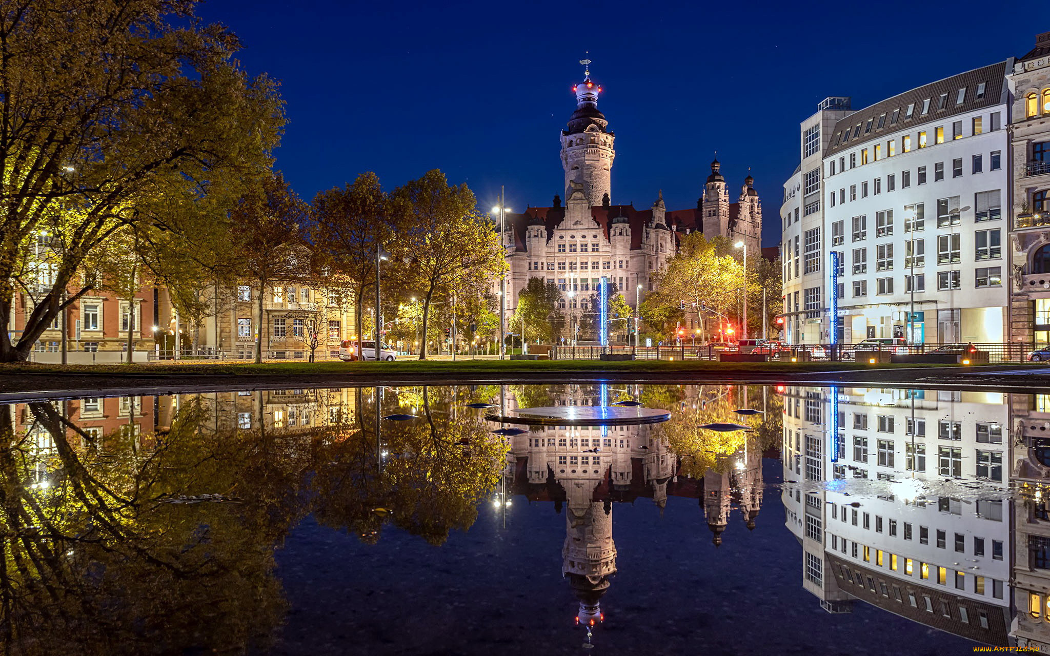 leipzig, germany, города, -, огни, ночного, города