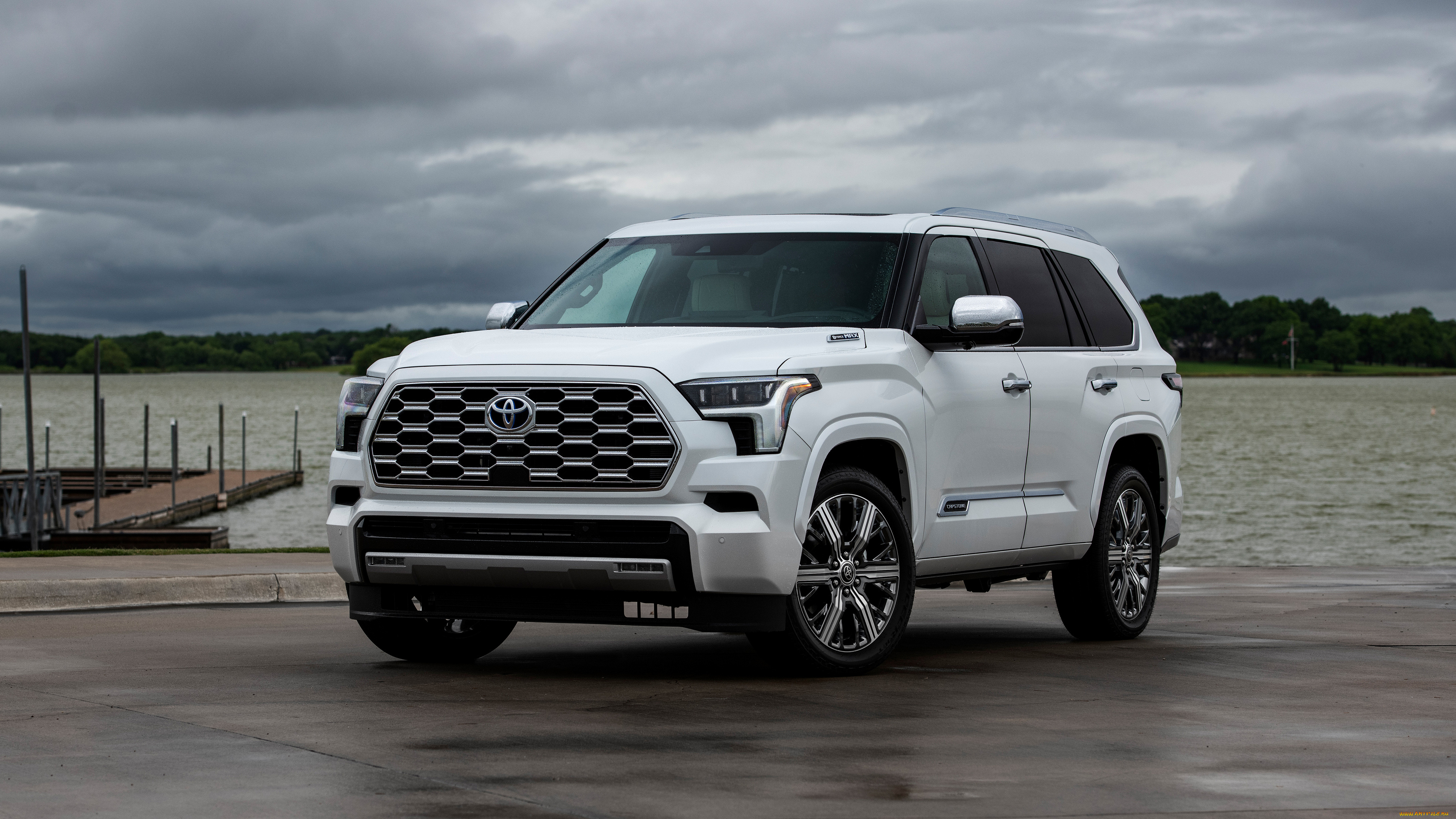 toyota, sequoia, capstone, 2023, автомобили, toyota, внедорожник, sequoia, capstone, причал, тойота, белый