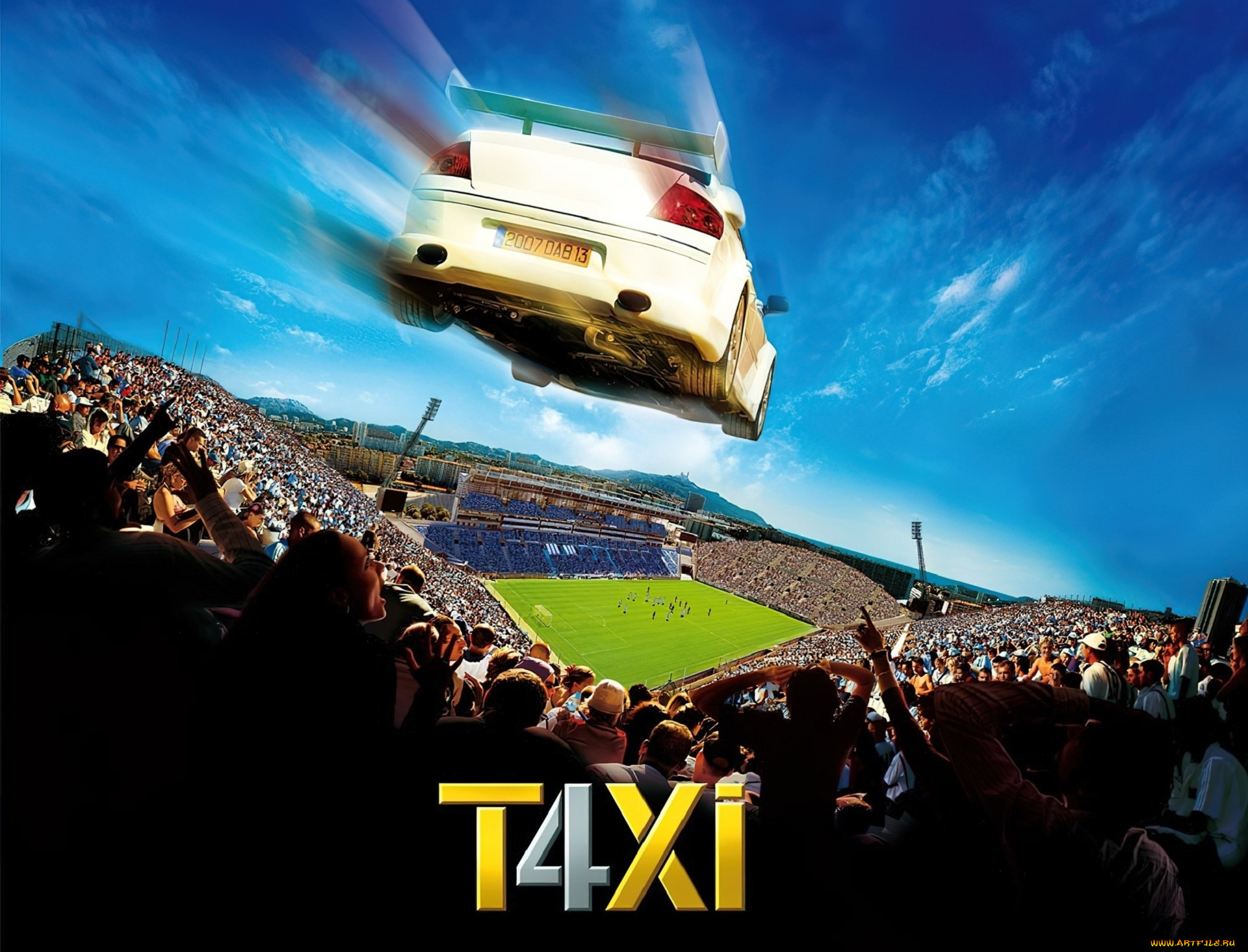 кино, фильмы, taxi, 4, машина, такси, полет, люди, стадион