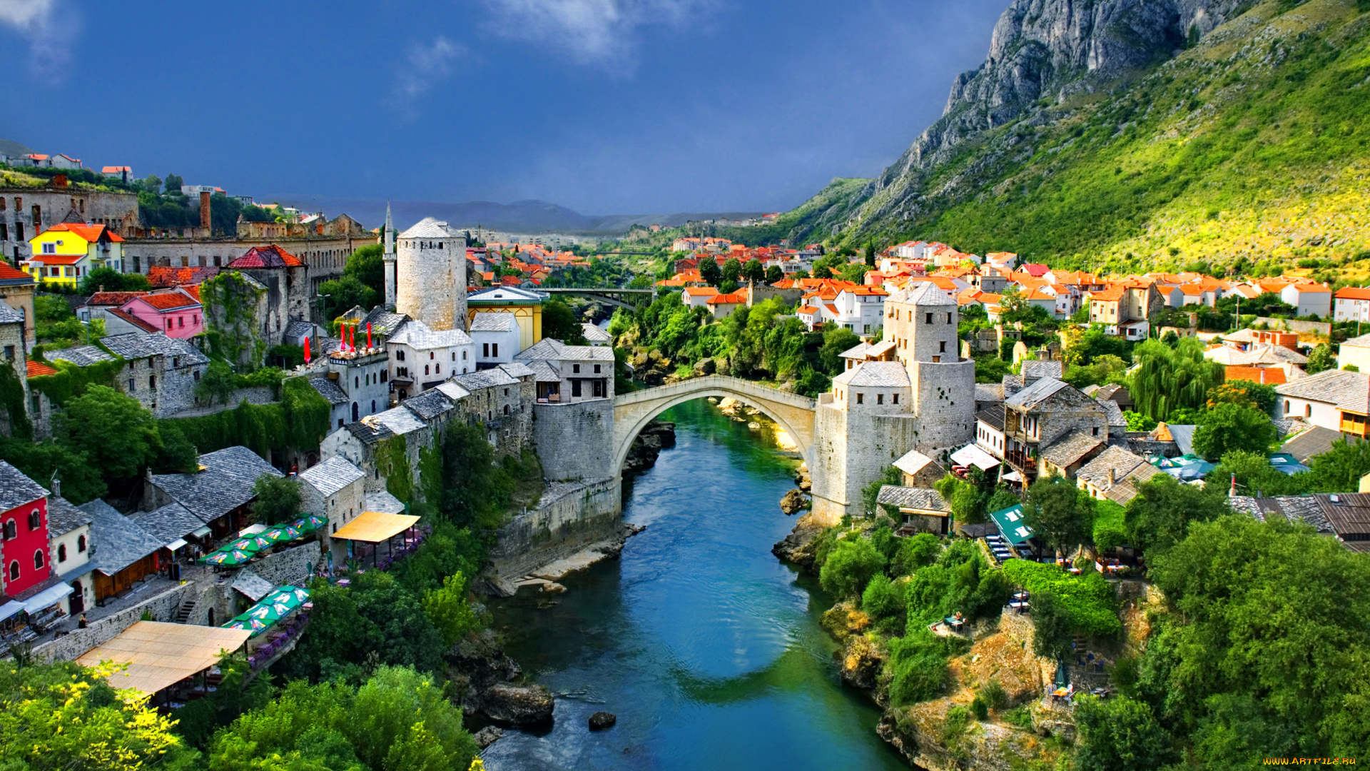 mostar, bosnia, and, herzegovina, города, мостар, босния, герцеговина, здания, река, старый, мост, и