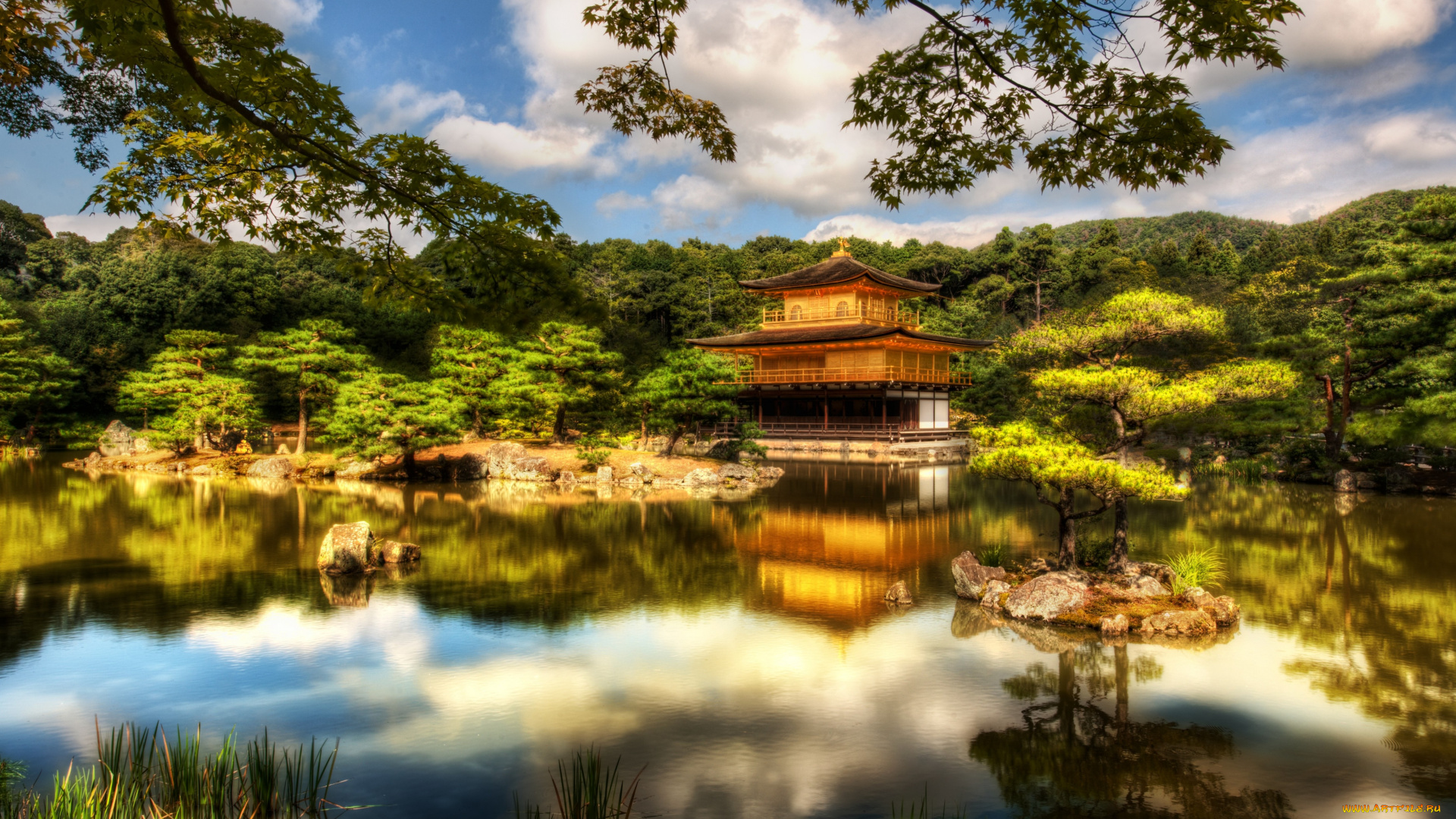 pagoda, on, lake, города, буддистские, другие, храмы, лес, озеро, пагода