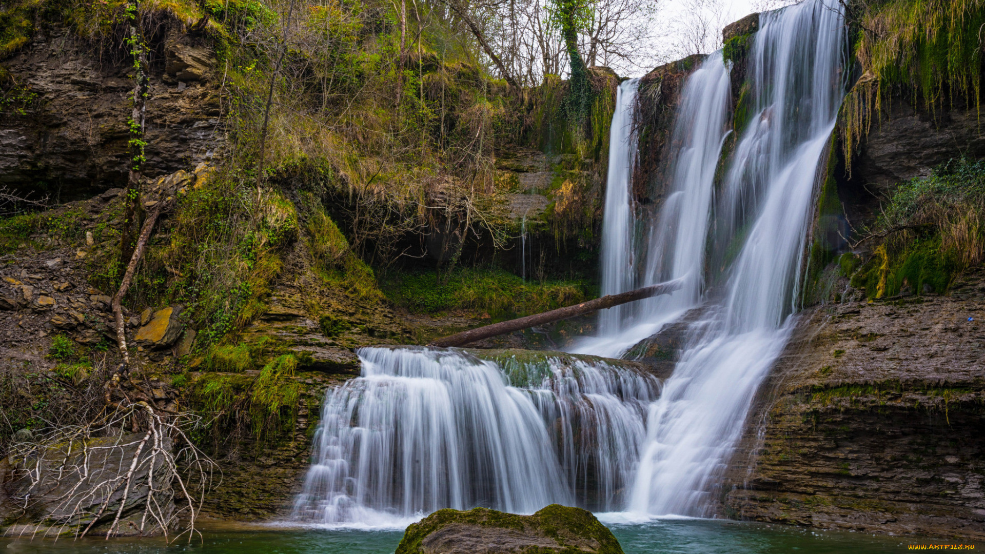 природа, водопады, водопад, река, лес