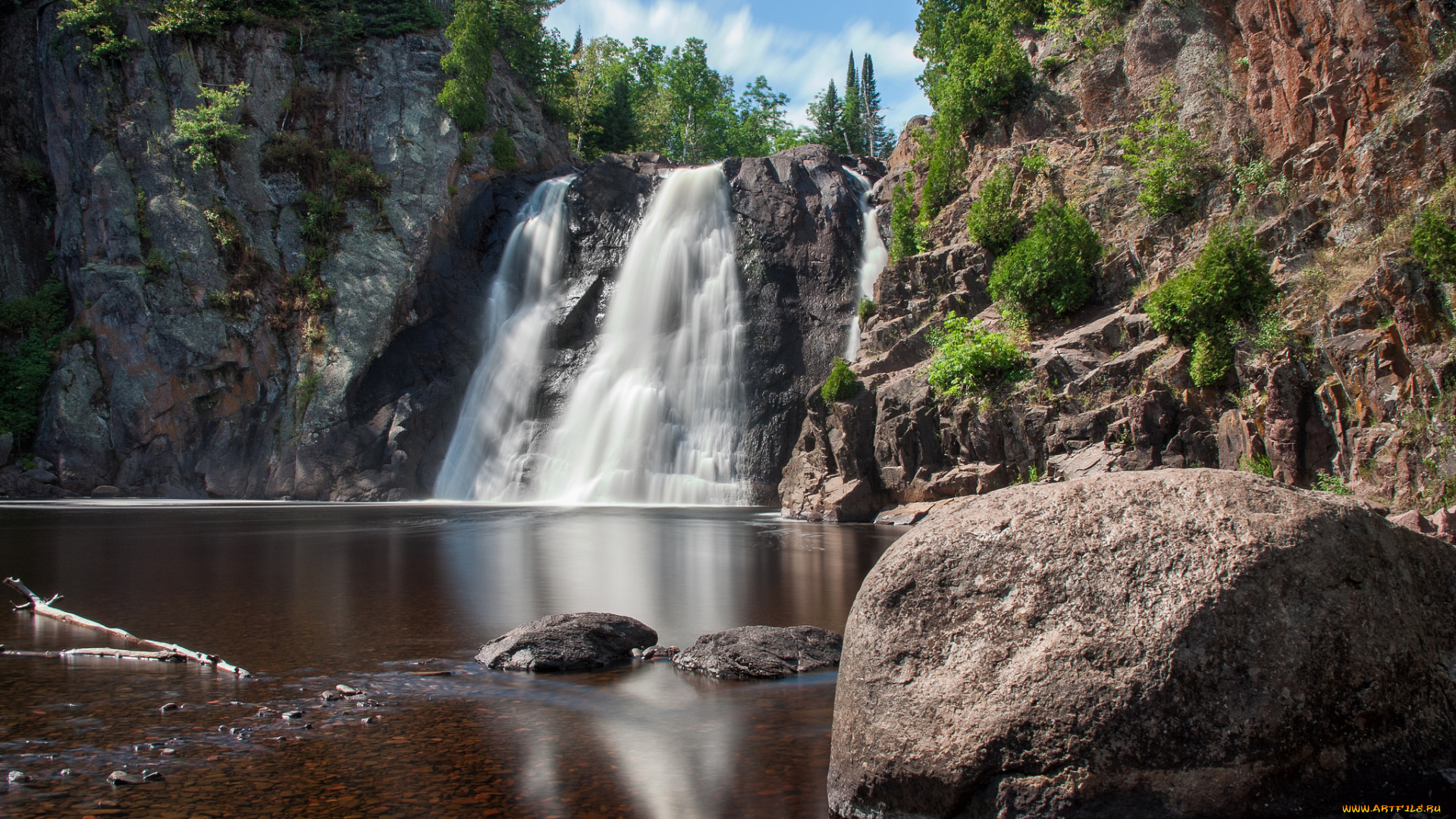 природа, водопады, водопад, река, лес