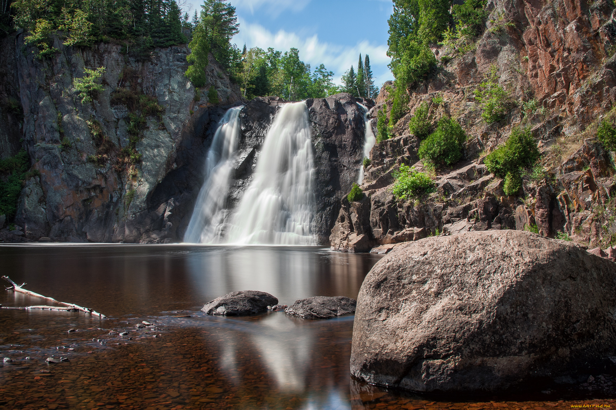 природа, водопады, водопад, река, лес