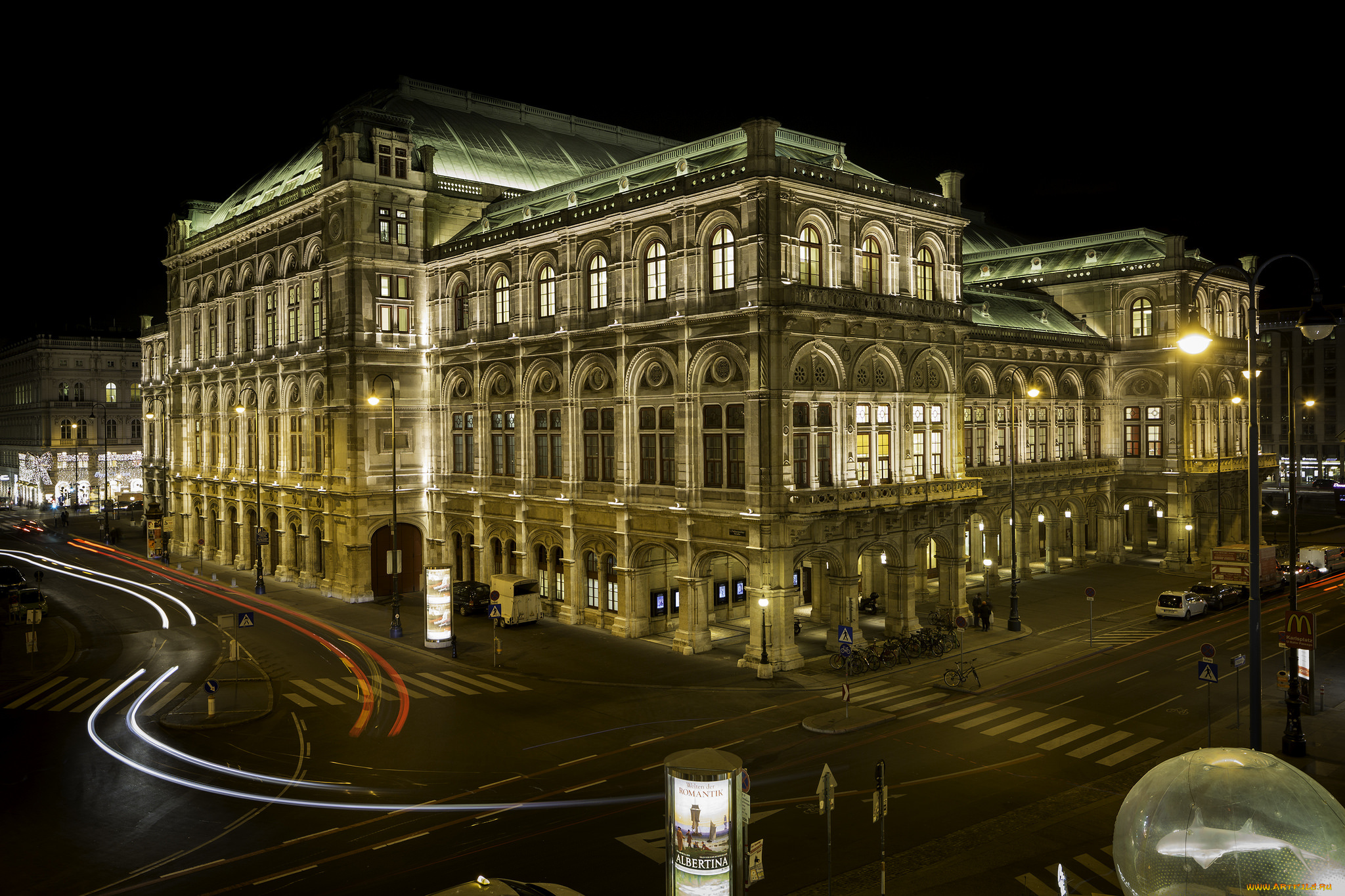 vienna, state, opera, города, вена, , австрия, огни, ночь