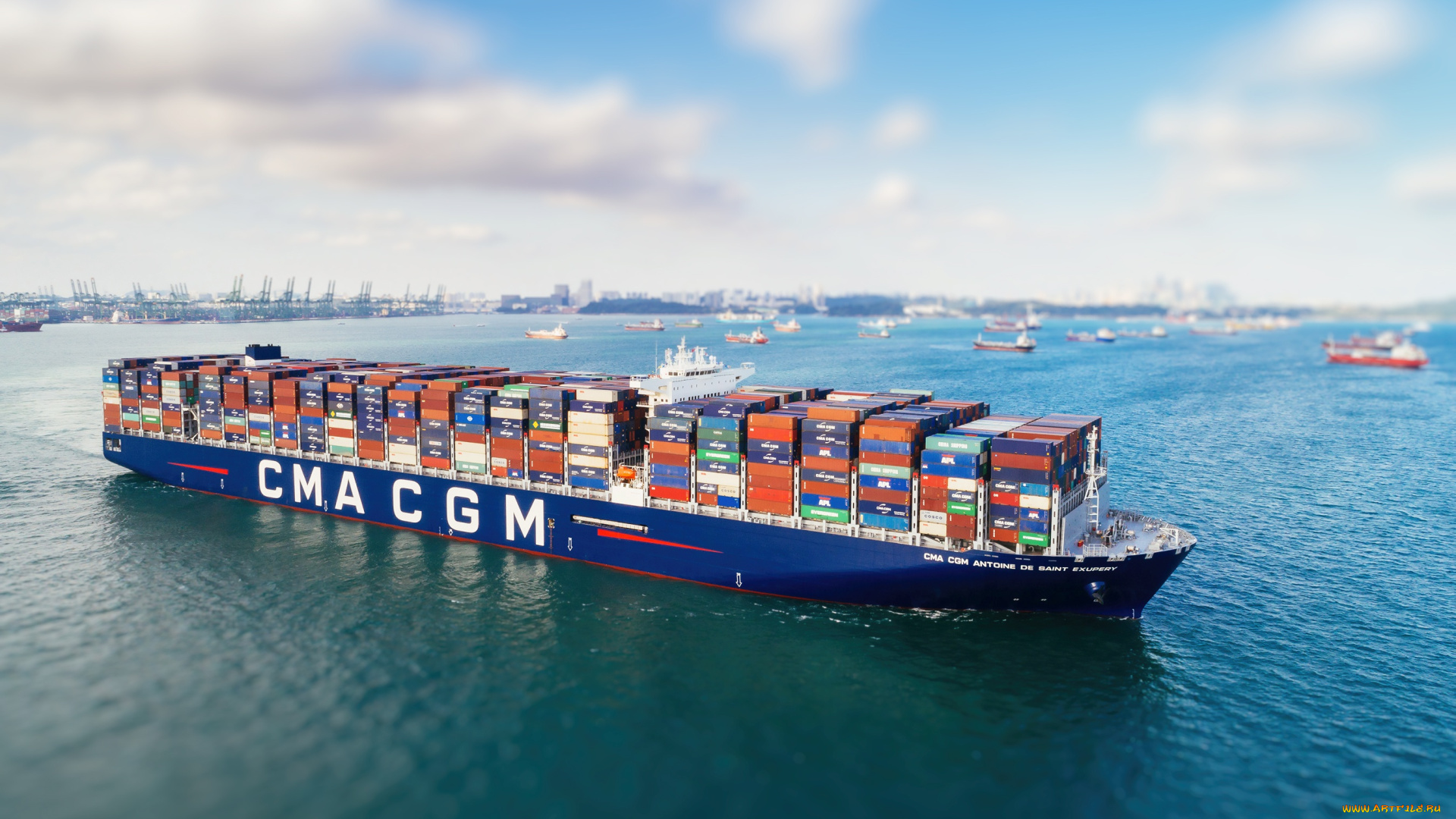 cma, cgm, antoine, de, saint, exupery, корабли, грузовые, суда, antoine, de, saint, exupery, cma, cgm, контейнерное, судно, бухта, корабль, контейнеры