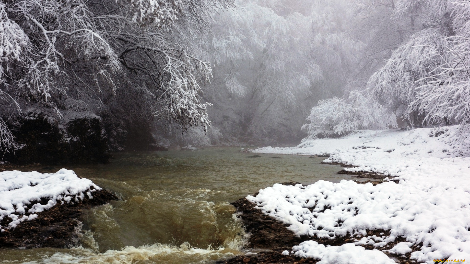 природа, реки, озера, река, зима