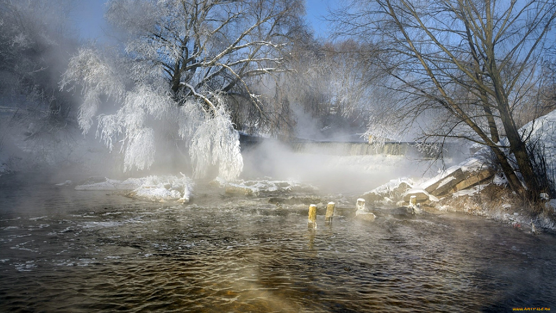 природа, реки, озера, река, зима