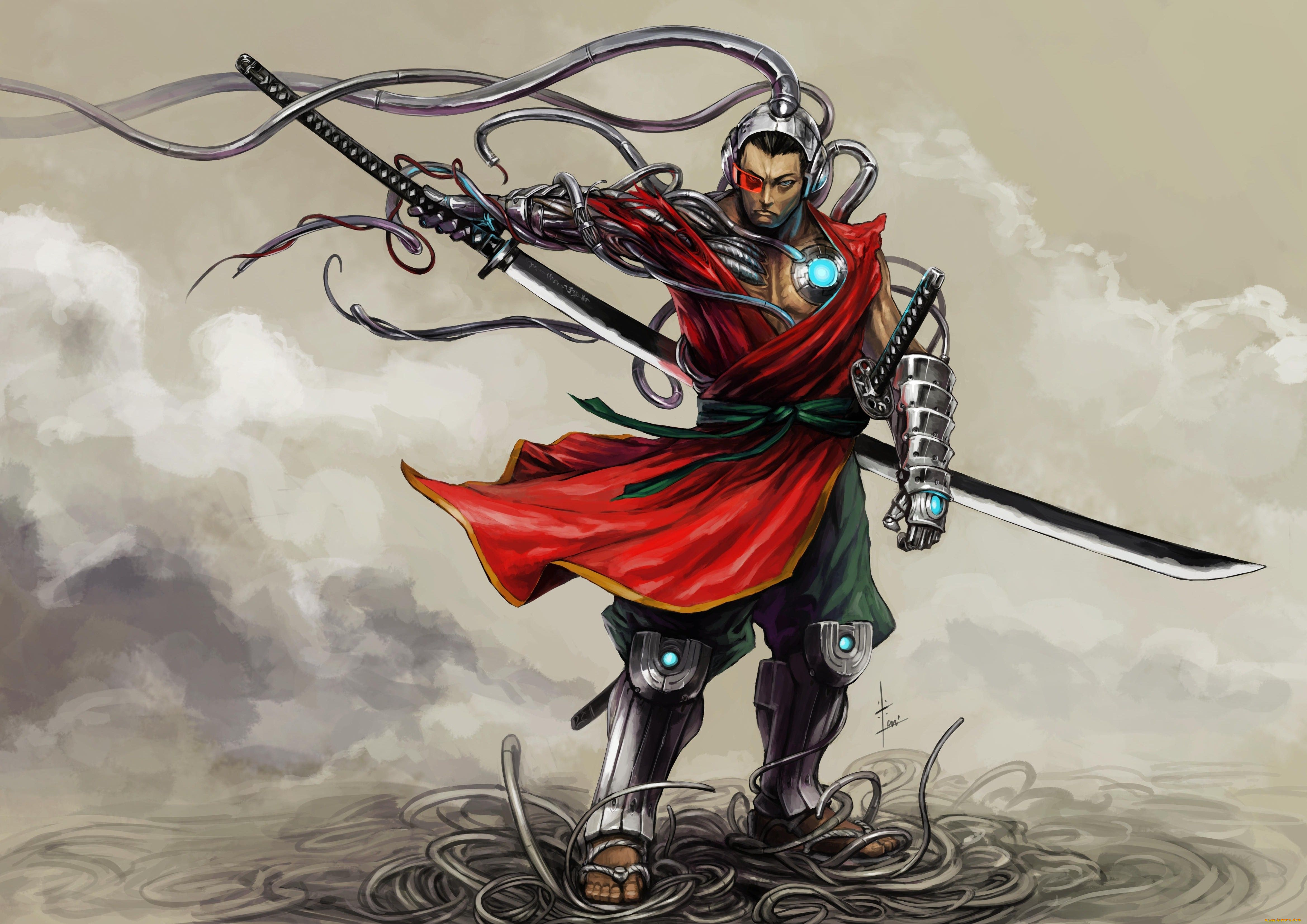 фэнтези, люди, самурай, меч